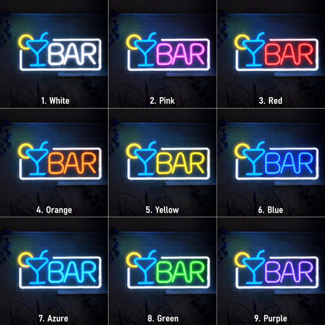 Color Martini Bar Neon Sign LED Neon Sign color grid