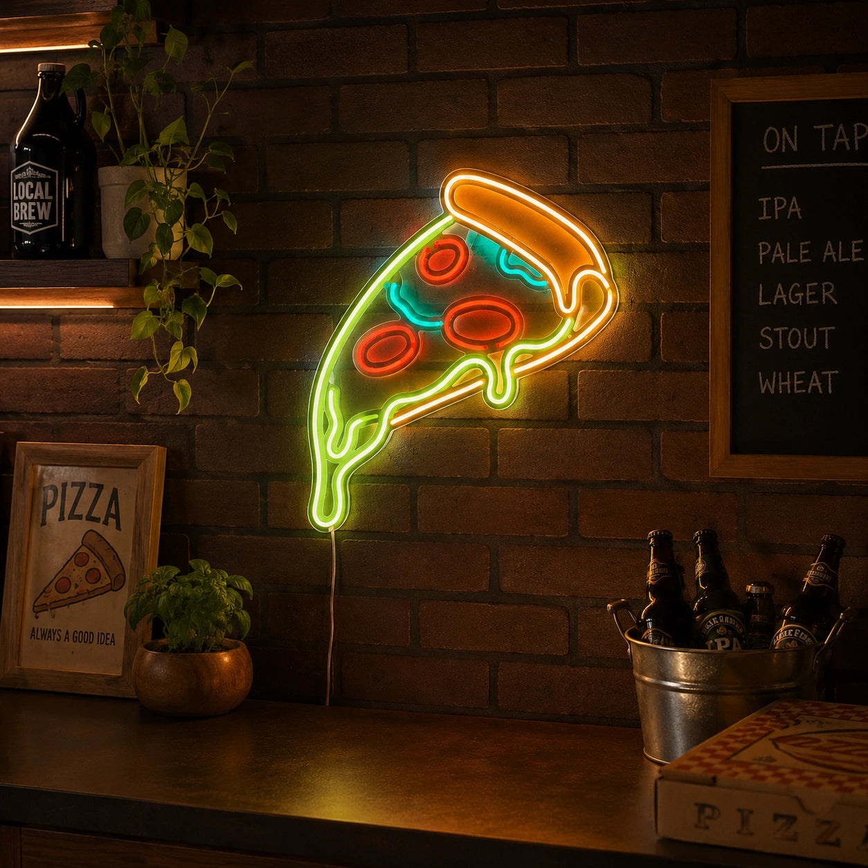 Color Pizza Slice Neon Sign LED Neon Sign real lifestyle scene