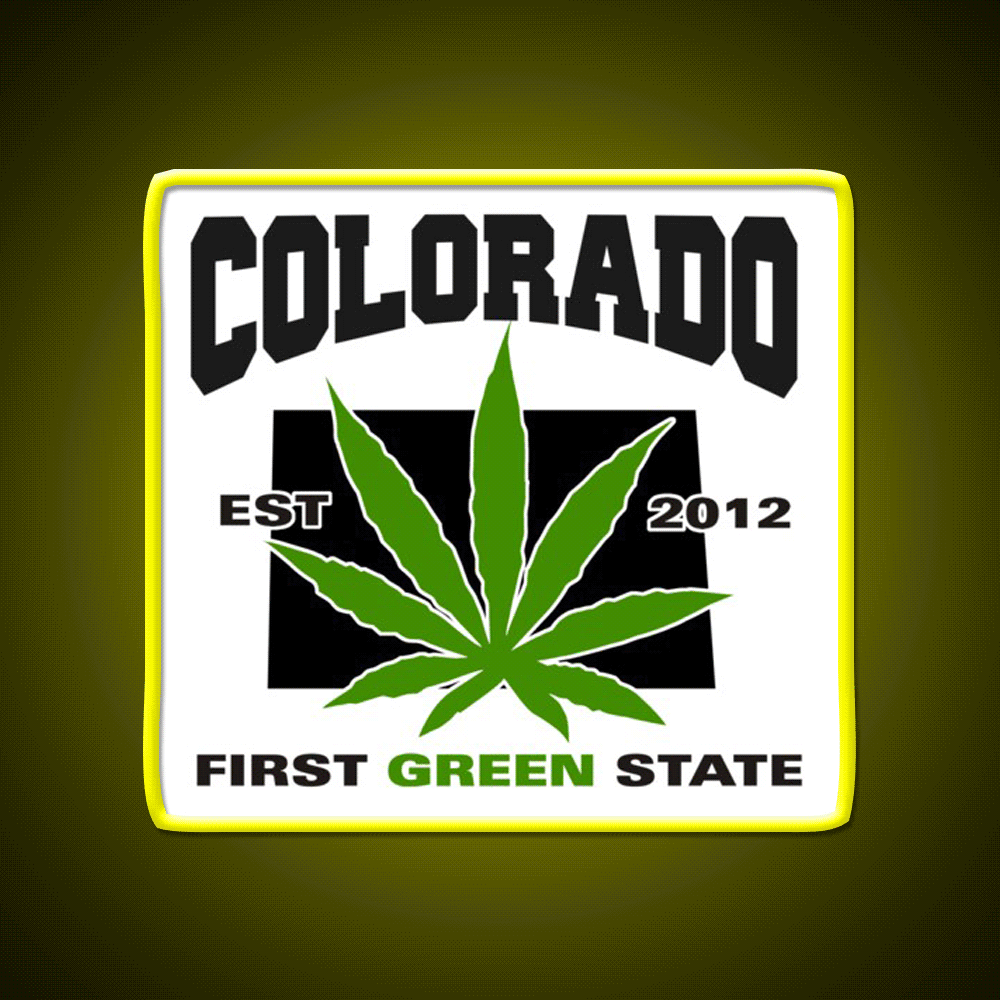 Colorado First Green State Hemp Inspired Green Leaf Led Neon Sign Rgb Color - Custom LED neon sign front view