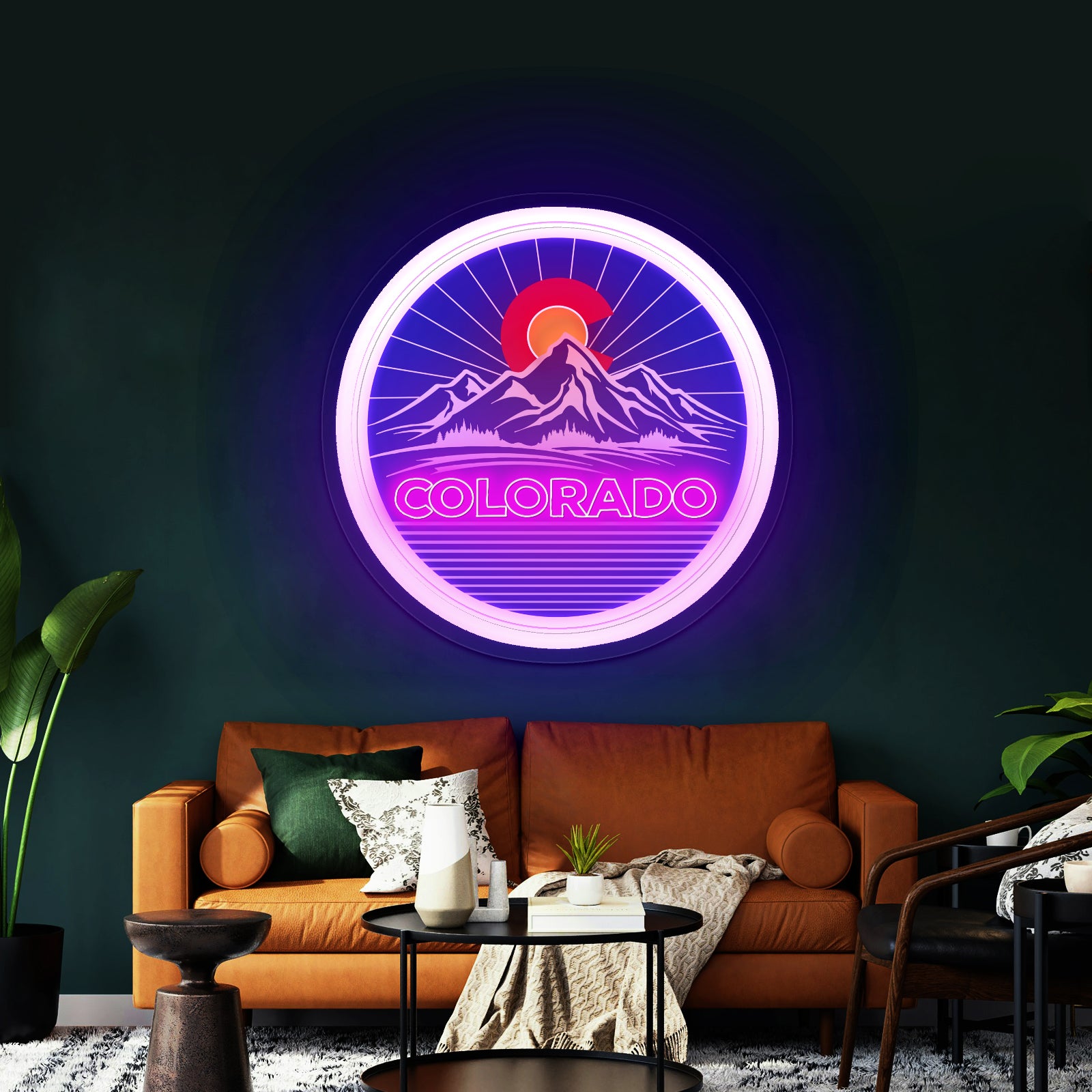 Colorado Mountains Circle Neon Wall Signs