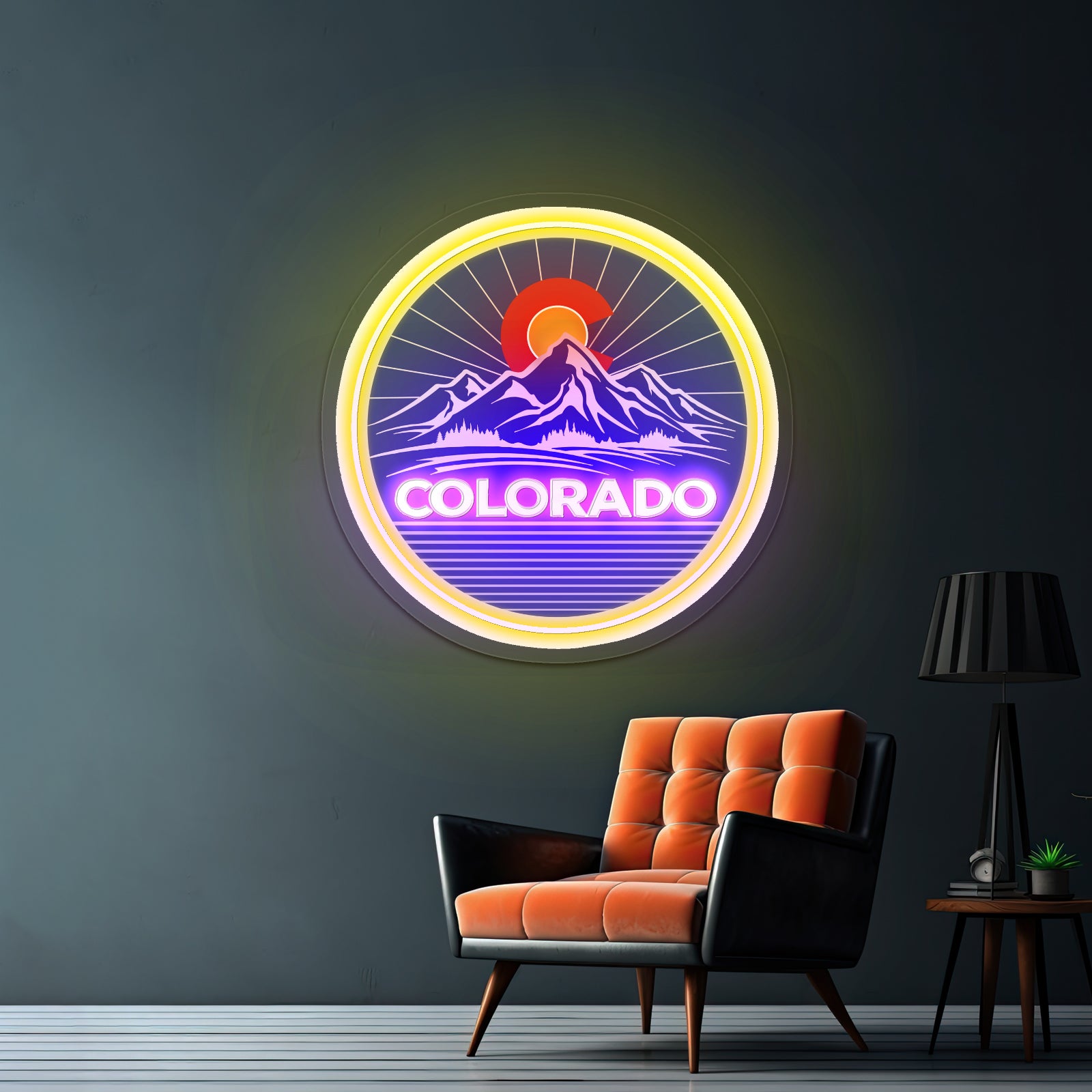 Colorado Mountains Circle Neon Wall Signs