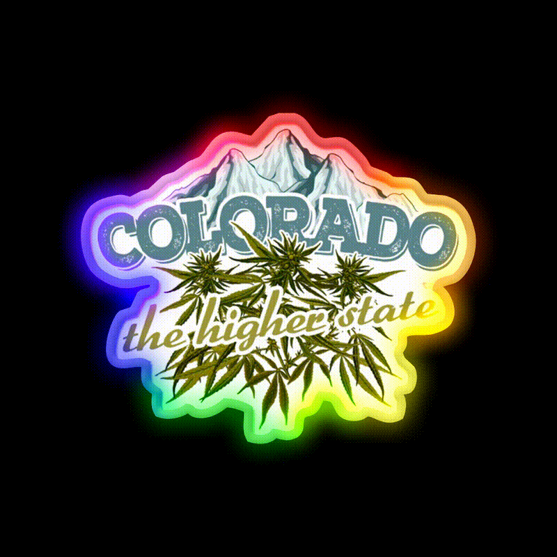 Colorado The Higher State Hemp Inspired Green Leaf Led Neon Sign Rgb Color - LED neon sign close-up detail