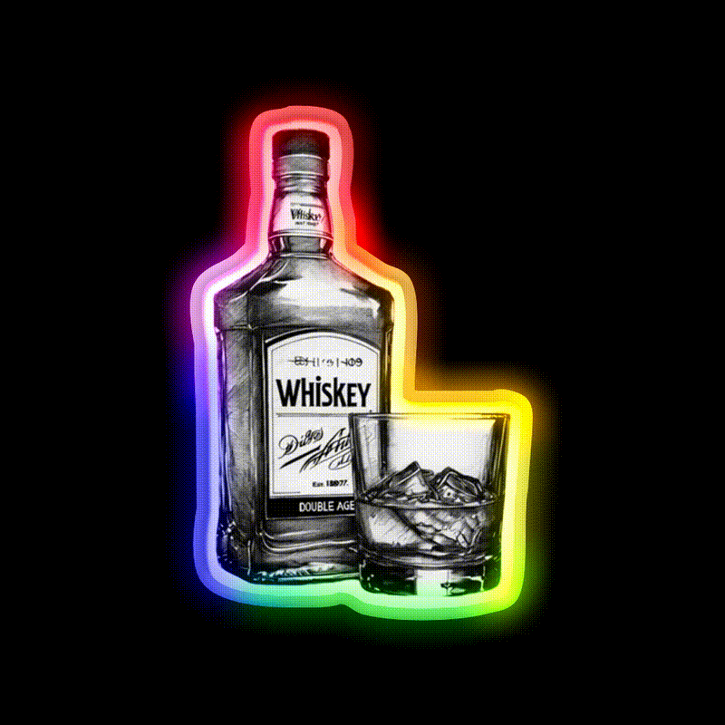 Comic Style Whiskey Bottle Man Cave Bar Led Neon Sign Rgb Color