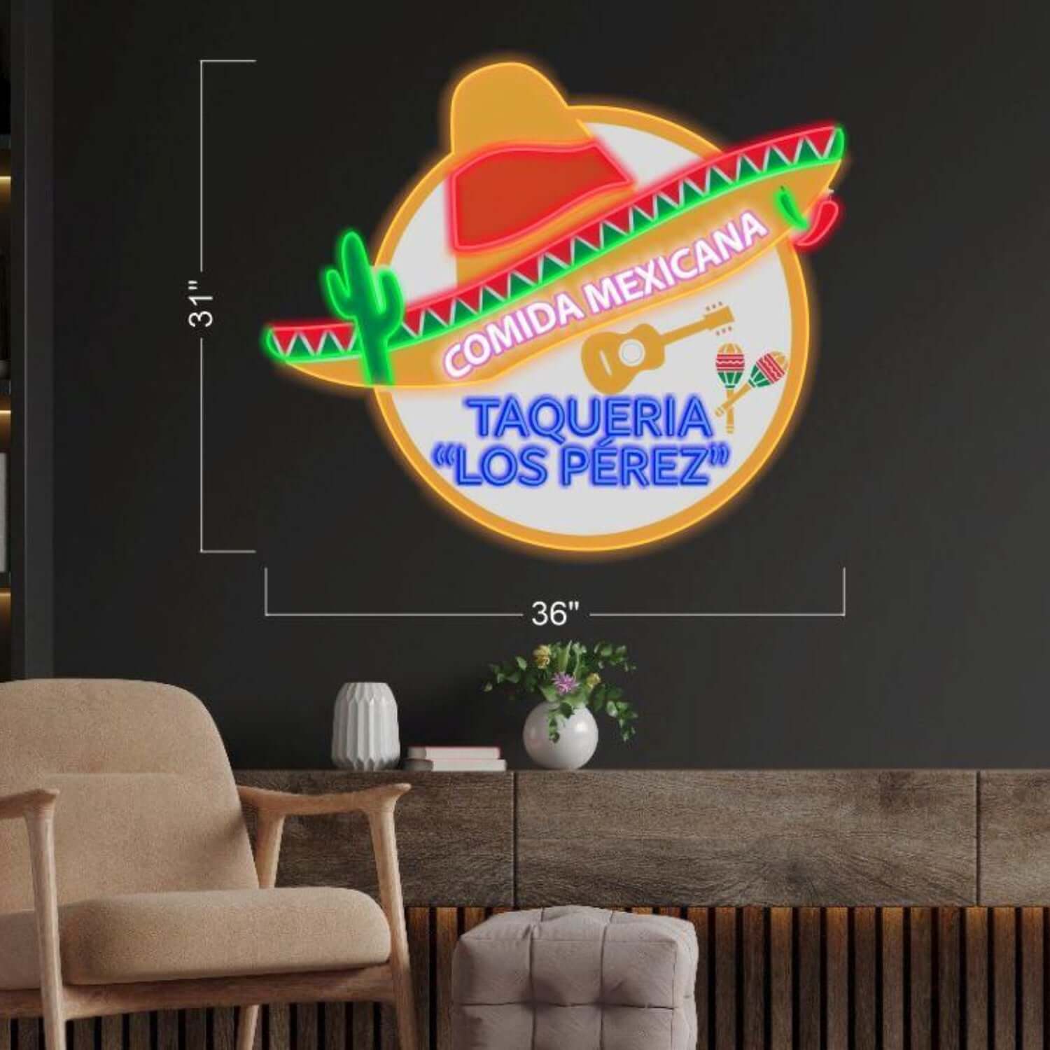 Comida Mexicana Taqueria Los Perez Multicolor Led Neon Sign For Mexican Restaurant Décor | Shineneon