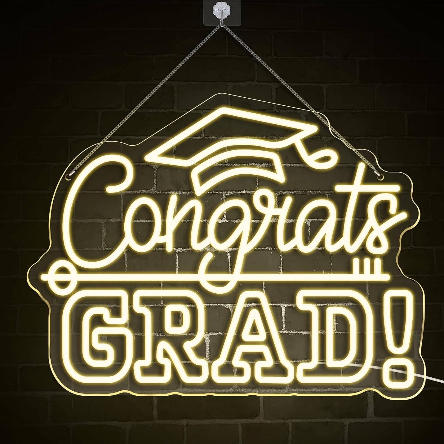 Congrats Grad Neon Sign With Graduation Cap Class Light Up Sign For Wall Decor | Shineneon