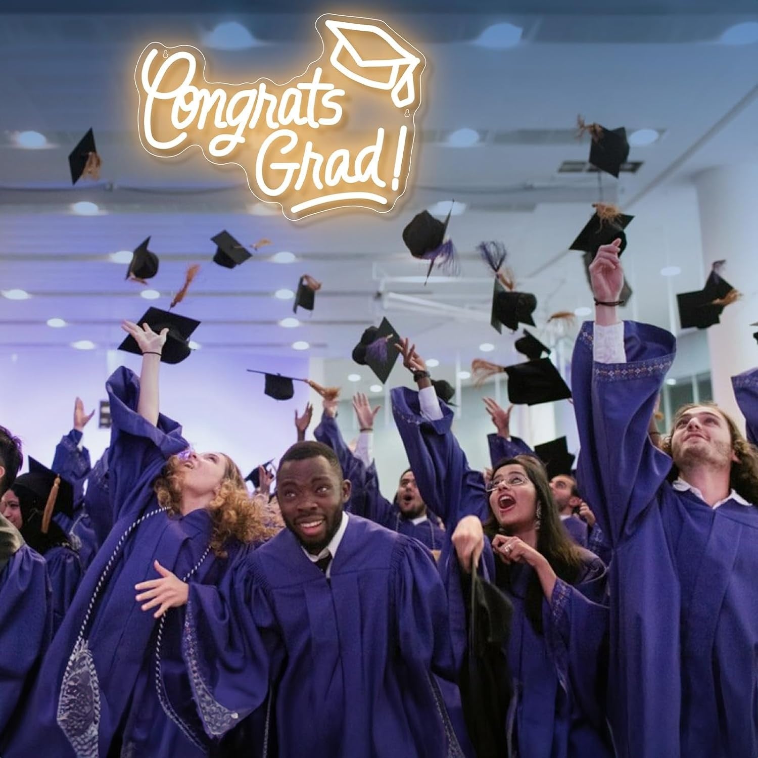 Congrats Grad Neon Sign With Graduation Cap Congrats Grad Light Up Sign For Wall Decor | Shineneon