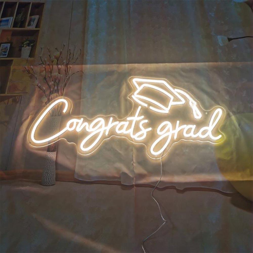 Congrats Grad White Graduation Cap Led Neon Sign For Graduation Party Decor | Shineneon