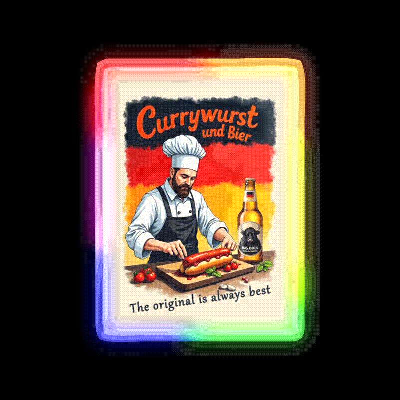 Cook Says German Currywurst Is Always Bar Decor Led Neon Sign Rgb Color - LED neon sign close-up detail