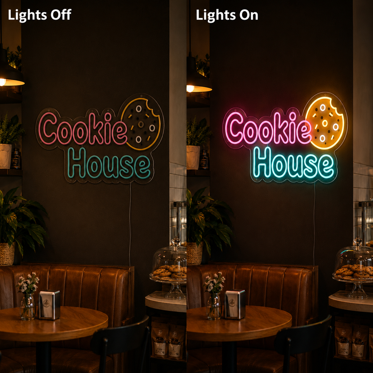 Cookie House LED Neon Sign - 06 Day Night Comparison