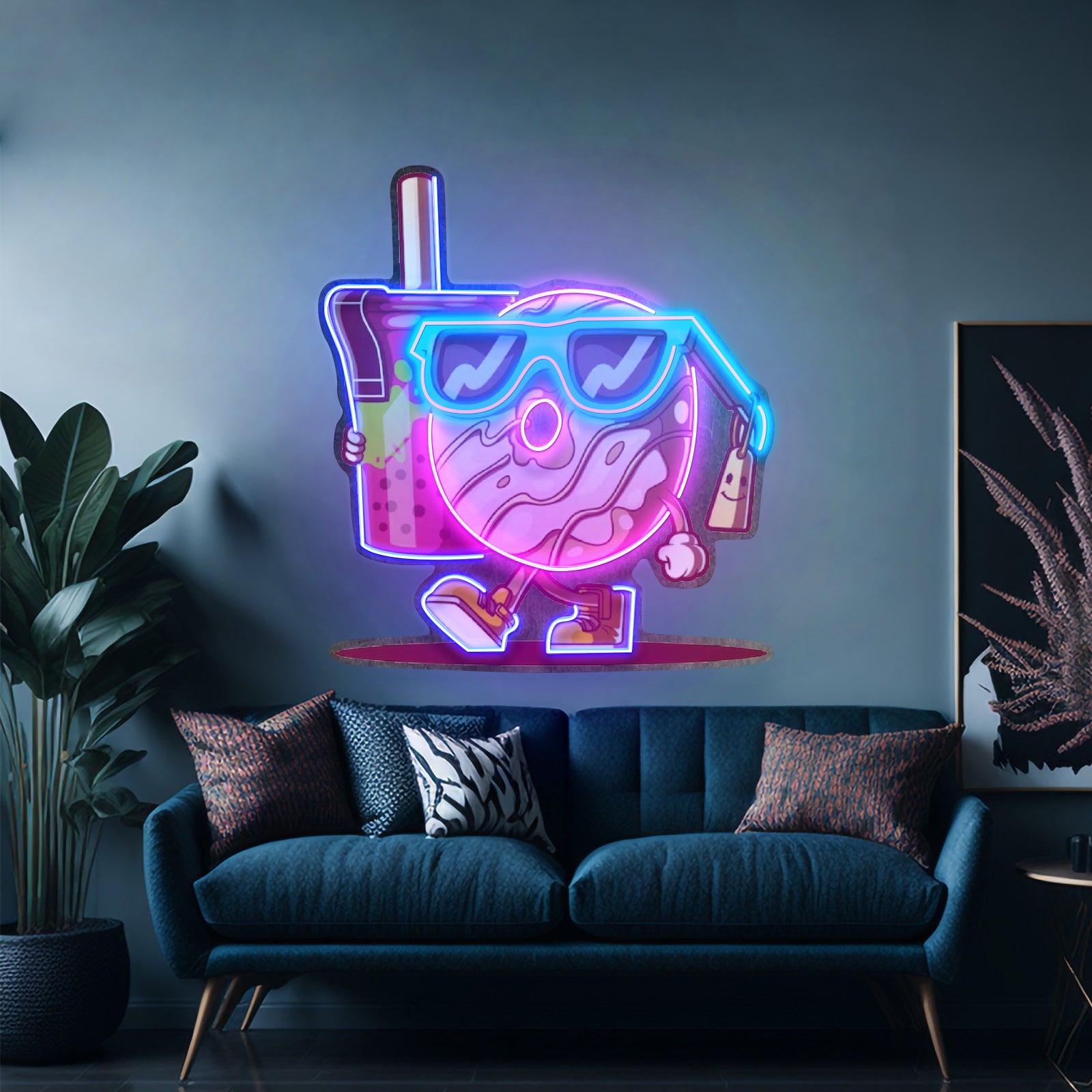 Cool Donut Holding A Tea Cup Led Neon Sign Light Custom Led Signs