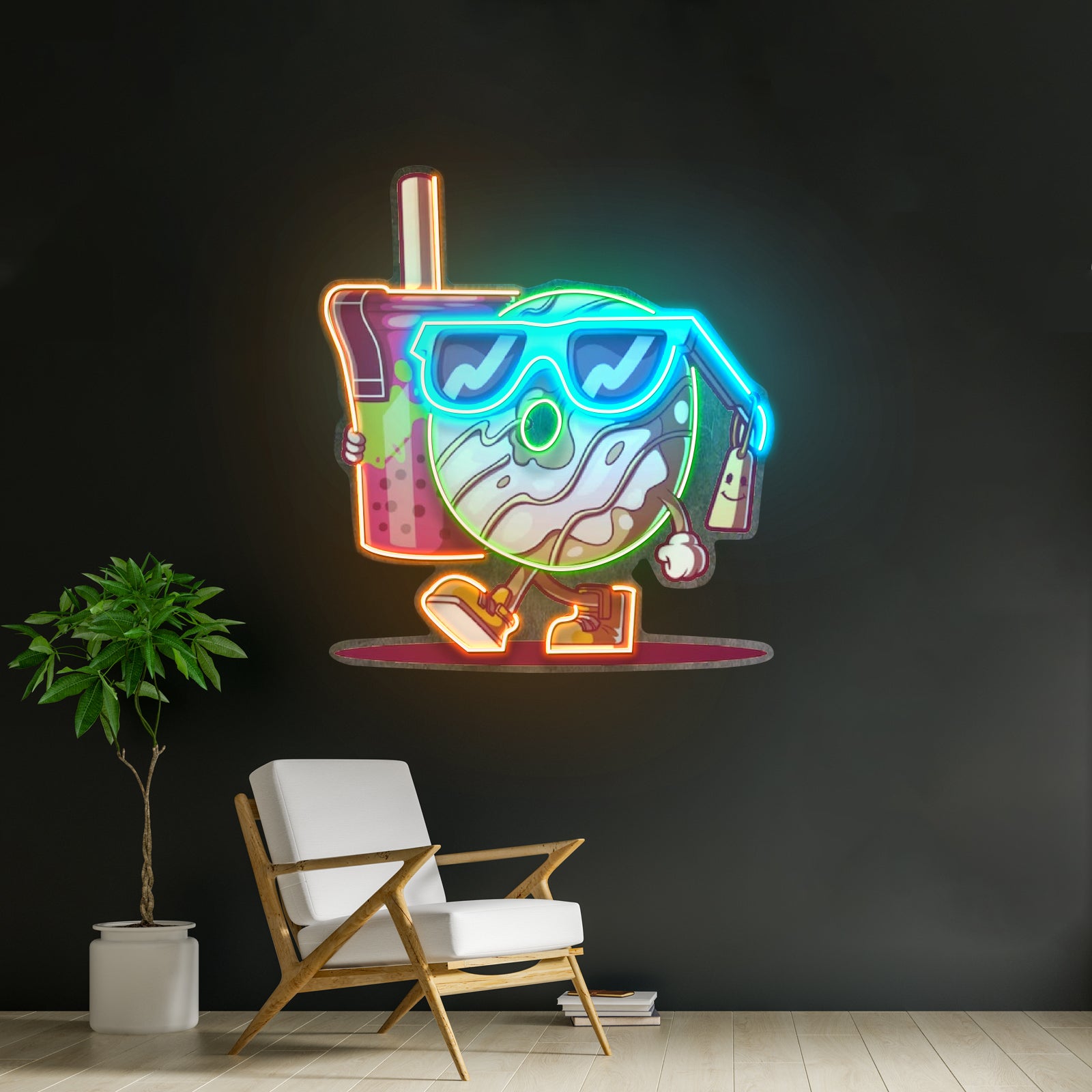 Cool Donut Holding A Tea Cup Led Neon Sign Light Custom Led Signs