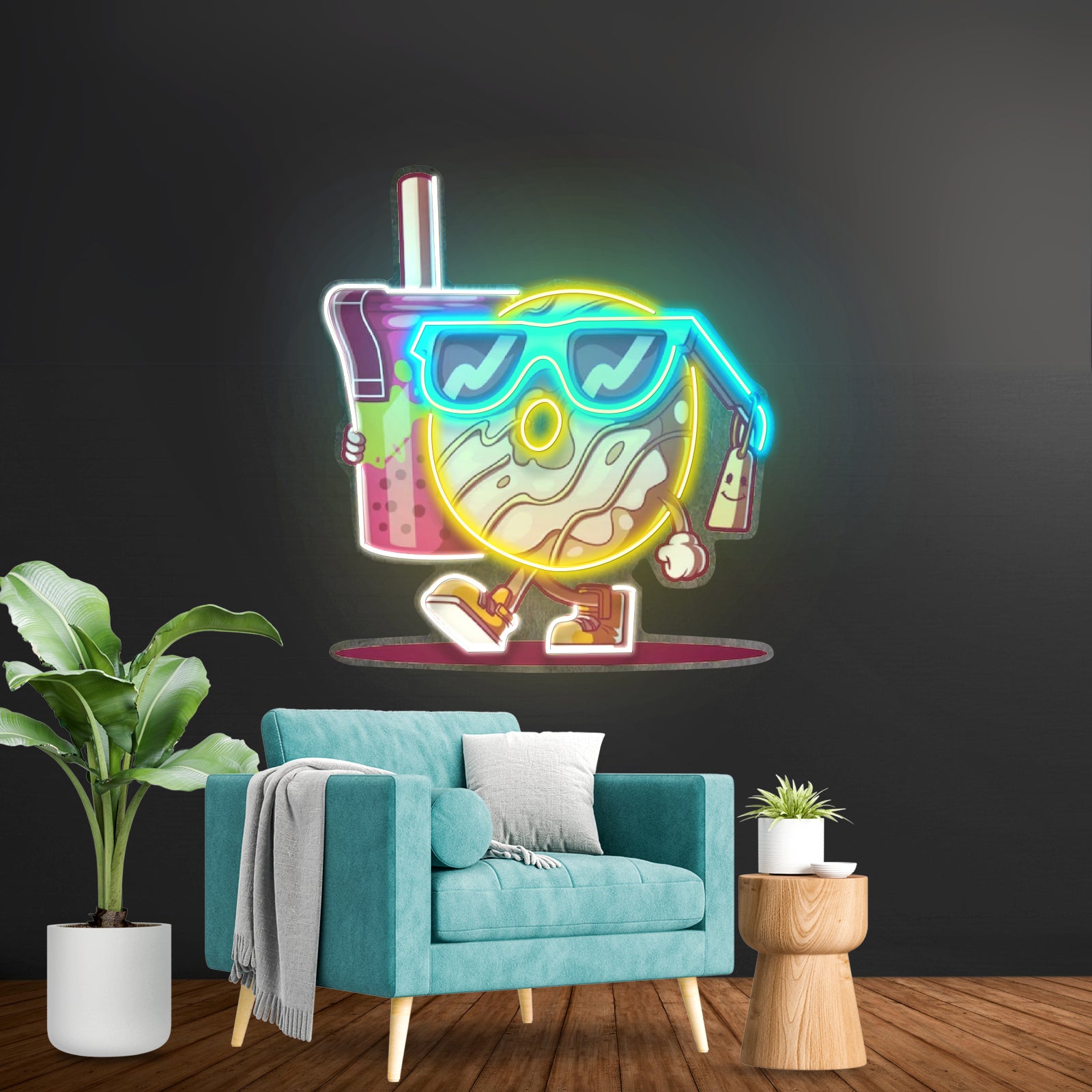 Cool Donut Holding A Tea Cup Led Neon Sign Light Custom Led Signs