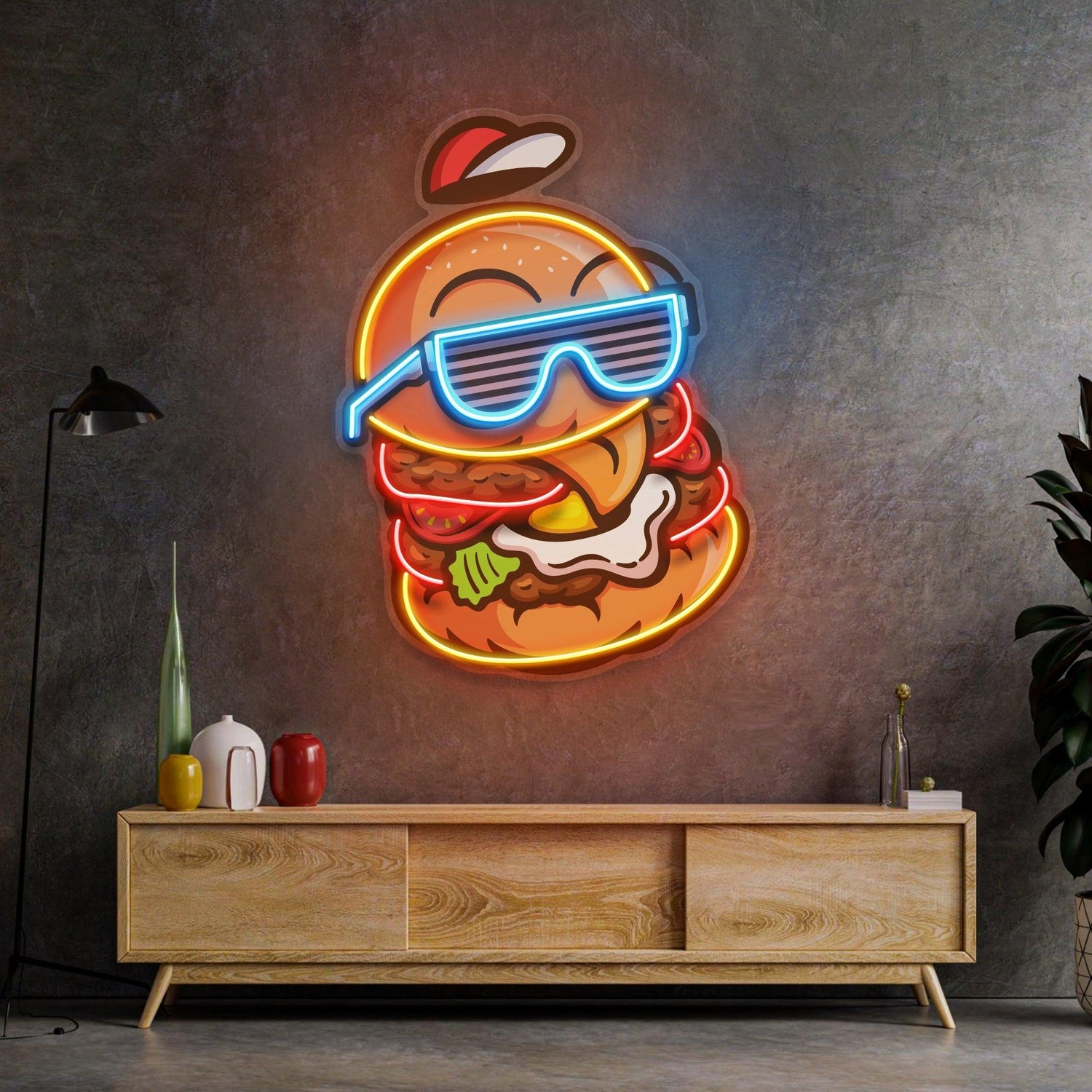 Cool Hamburger Pop Art Uv Printed Led Neon Sign For Restaurant And Living Room Decor | Shineneon