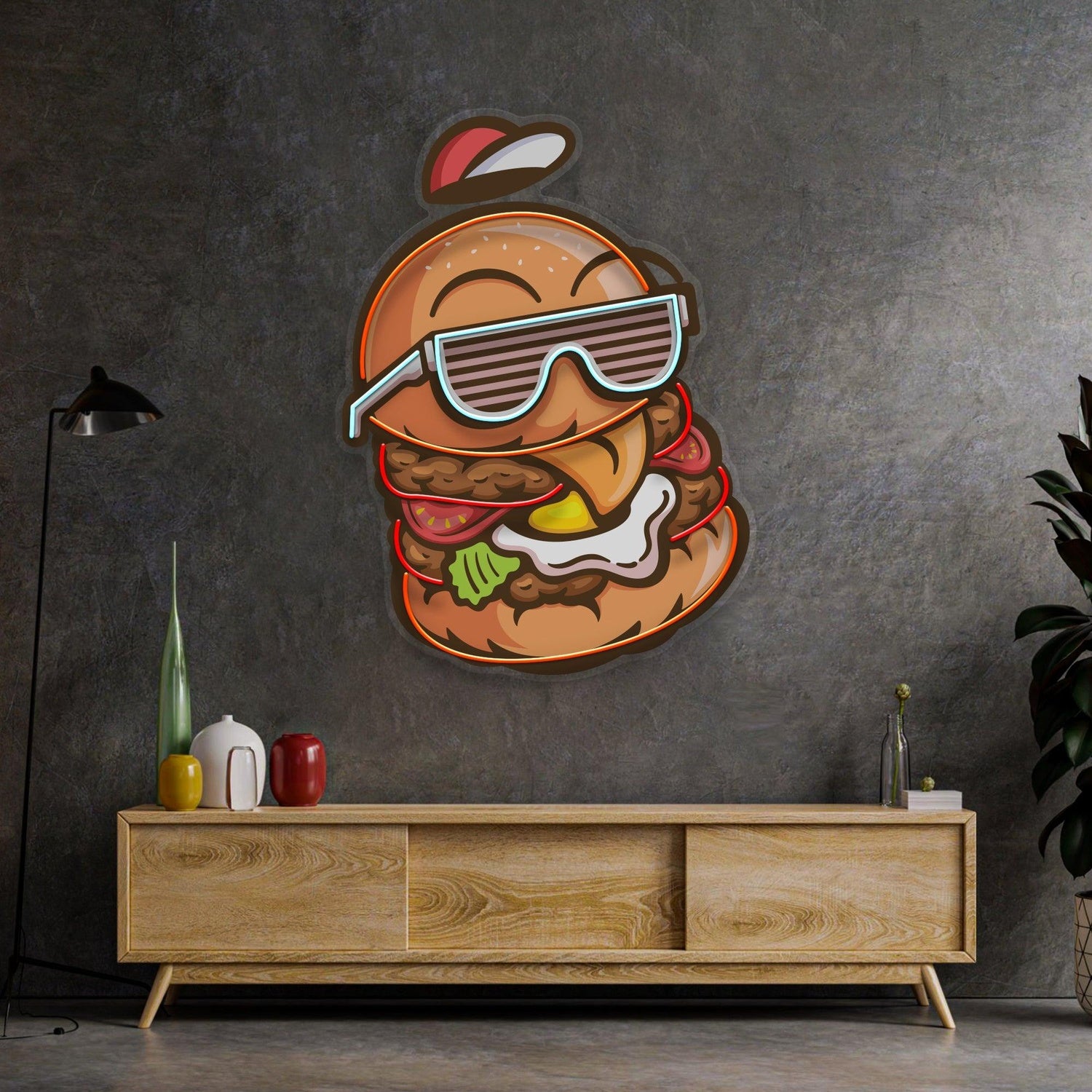 Cool Hamburger Pop Art Uv Printed Led Neon Sign For Restaurant And Living Room Decor | Shineneon