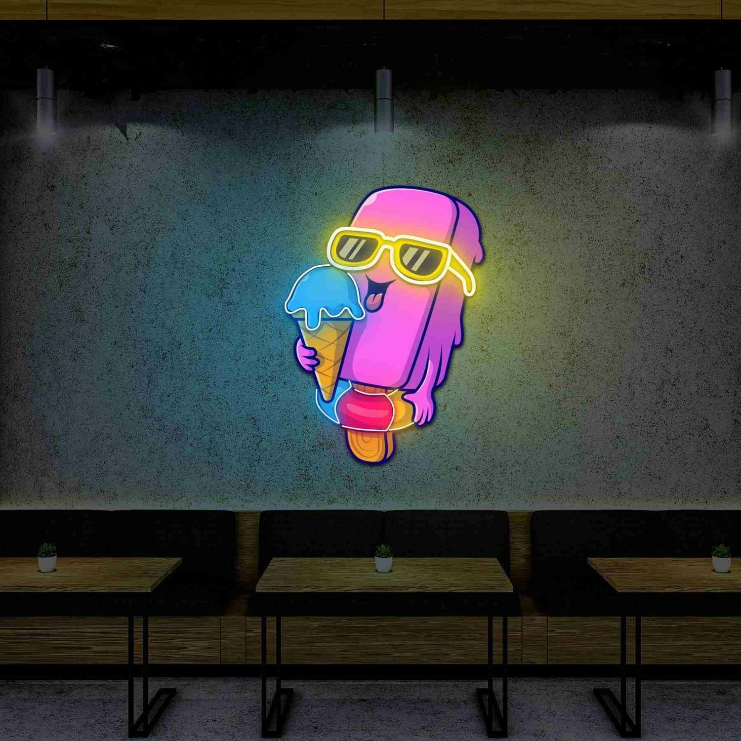 Cool Ice Cream Under Uv Light Neon Artwork Extravaganza | Shineneon