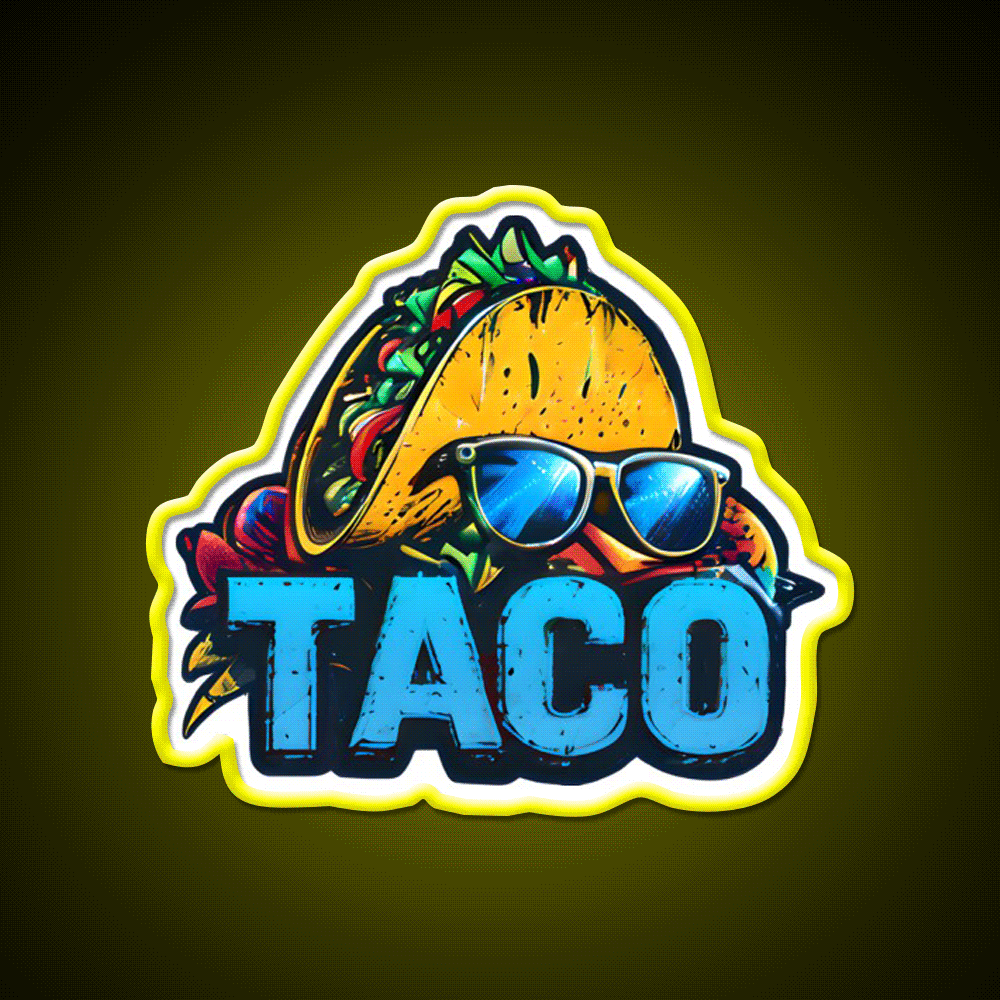 Cool Taco With Sunglasses Taco Led Neon Sign Mexican Food Sign Rgb Color - Custom LED neon sign front view