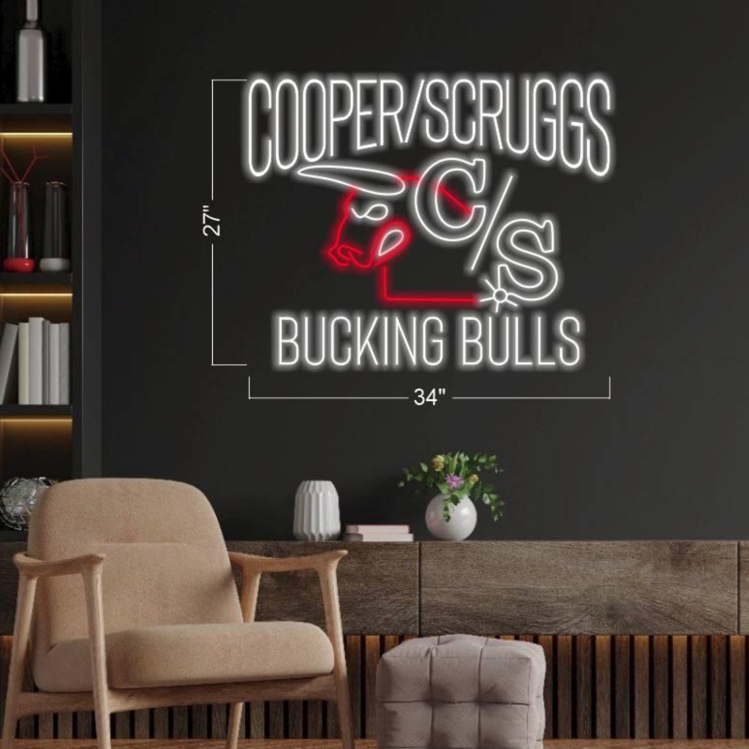 Cooper Scruggs Bucking Bulls Red White Led Neon Sign Western Wall Decor | Shineneon