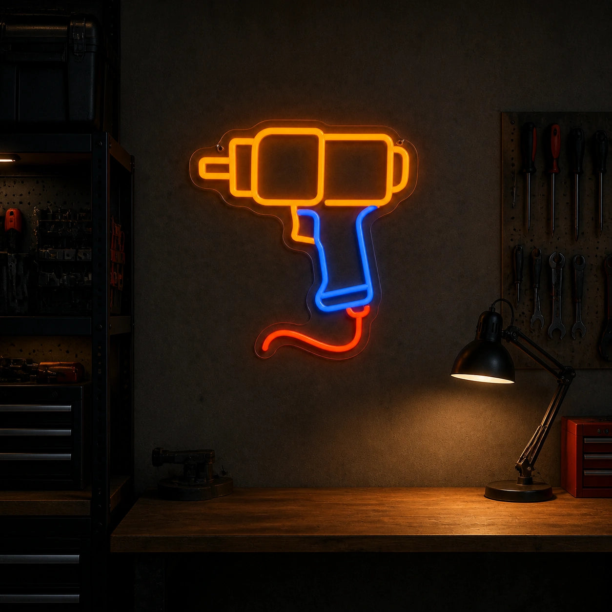 Corded Hand Drill Vintage LED Neon Sign real lifestyle scene