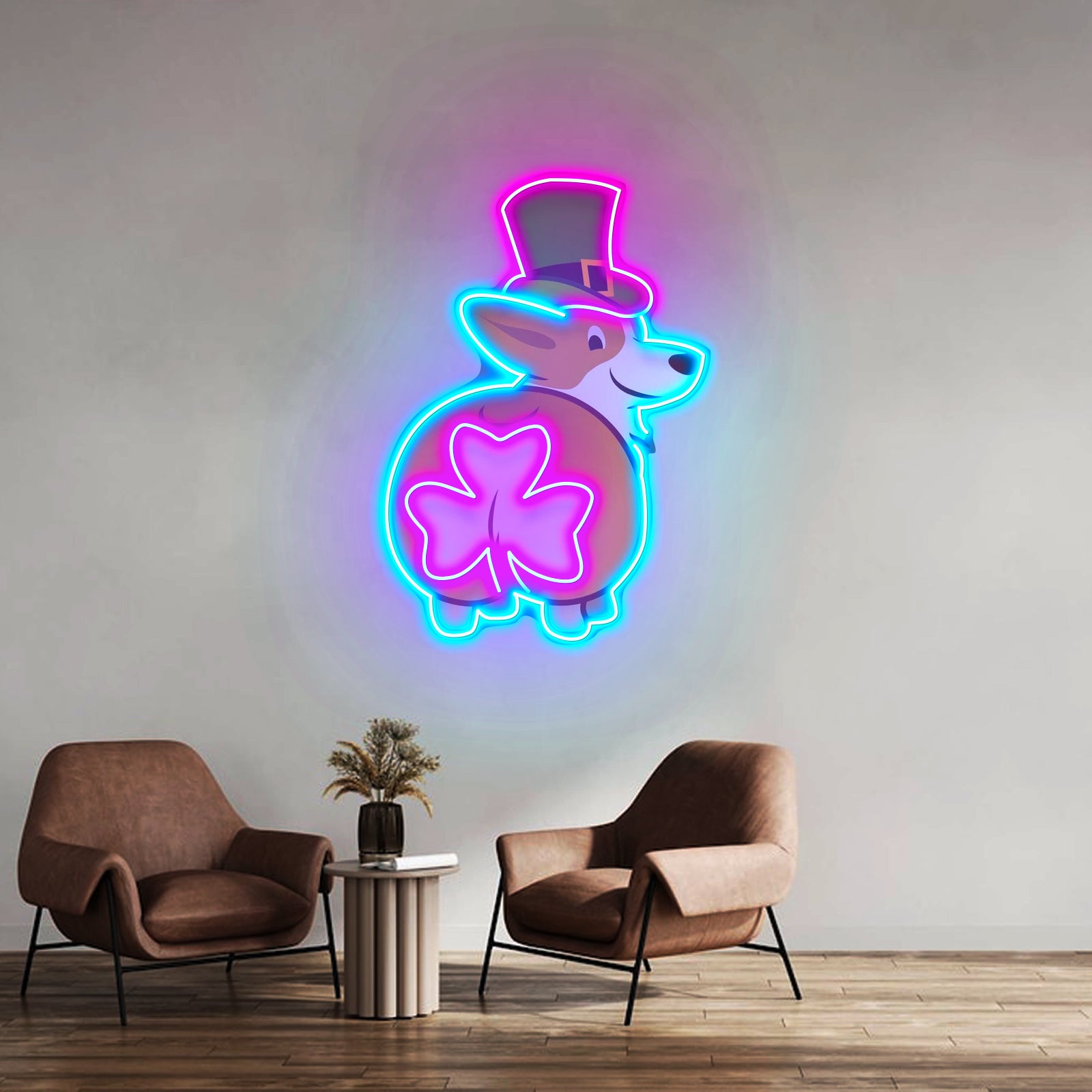 Corgi Irish Shamrock Saint Patrick Day Cute Corgi Led Neon Signs
