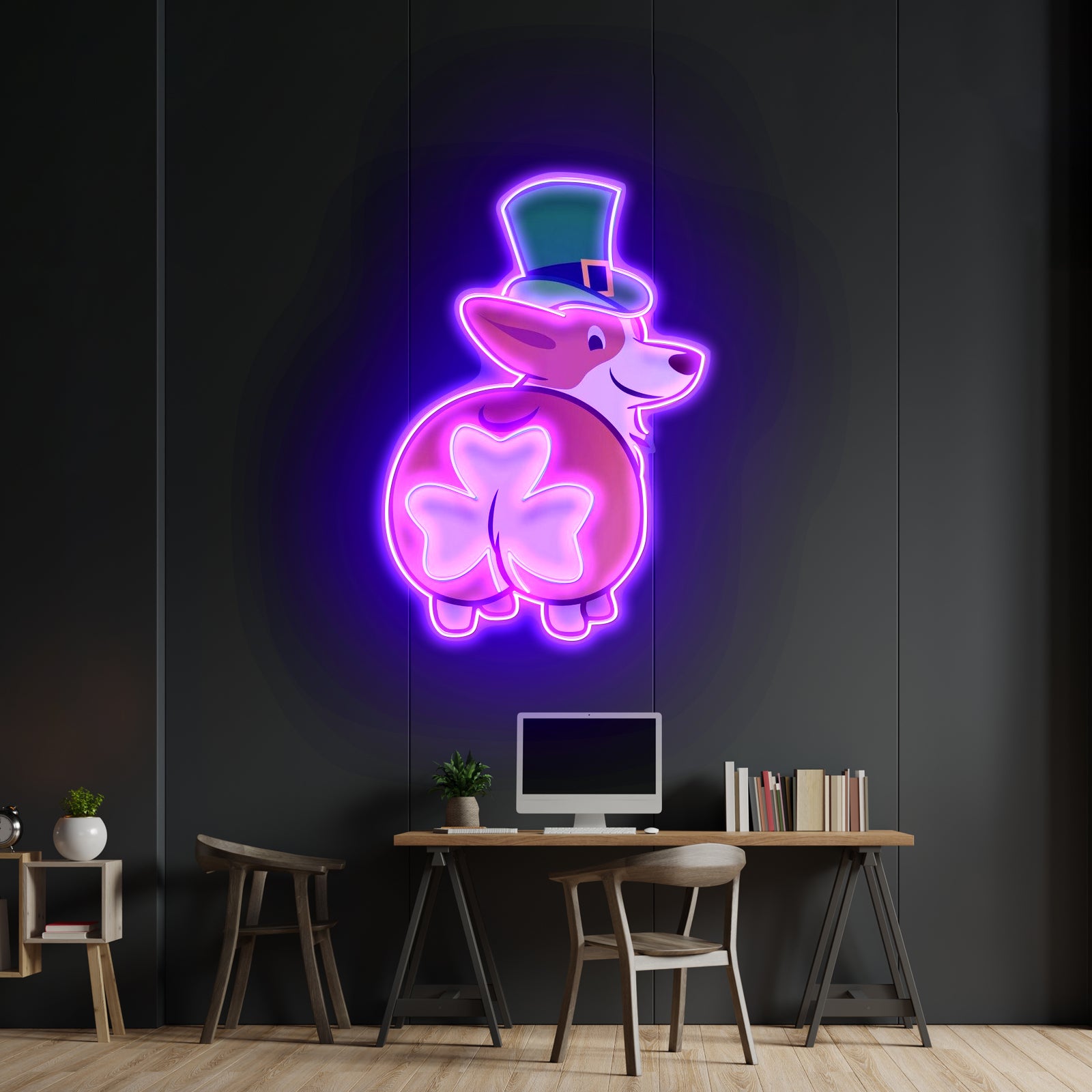 Corgi Irish Shamrock Saint Patrick Day Cute Corgi Led Neon Signs