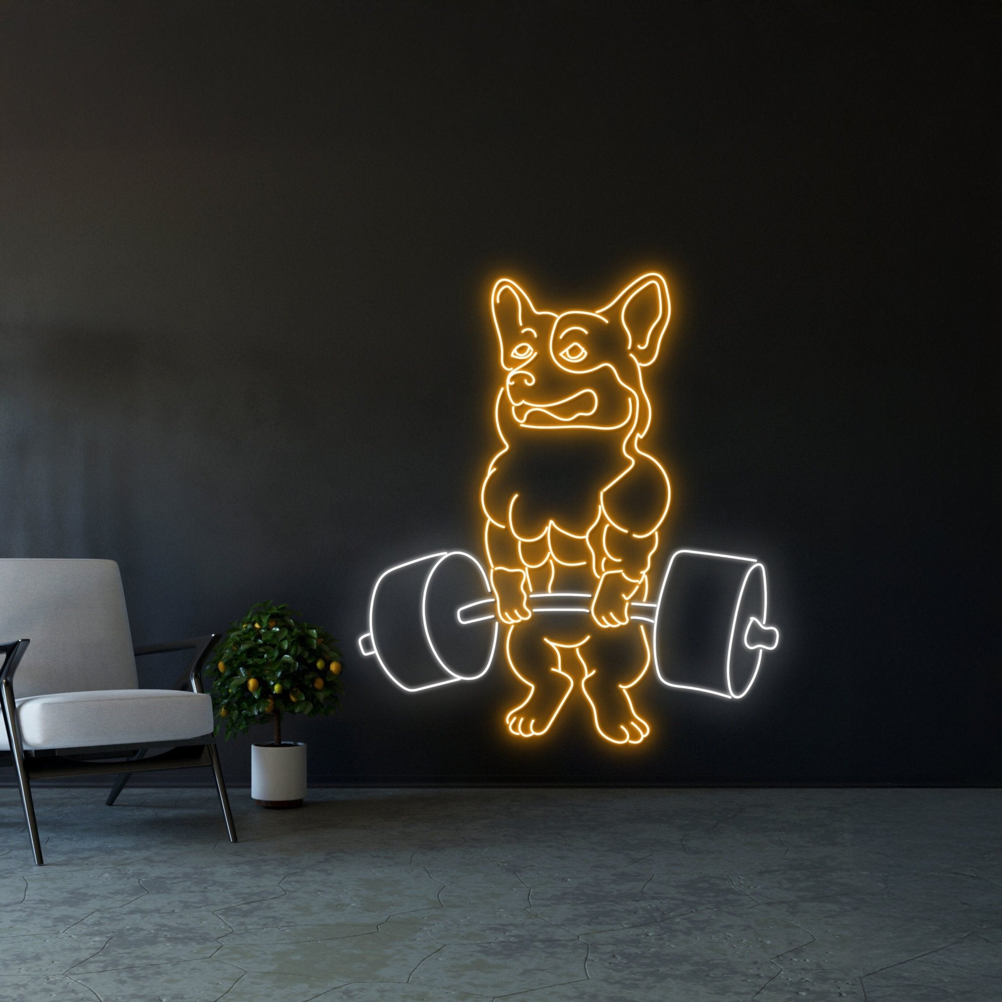 Corgi Lifting Barbell Neon Sign - Shineneon