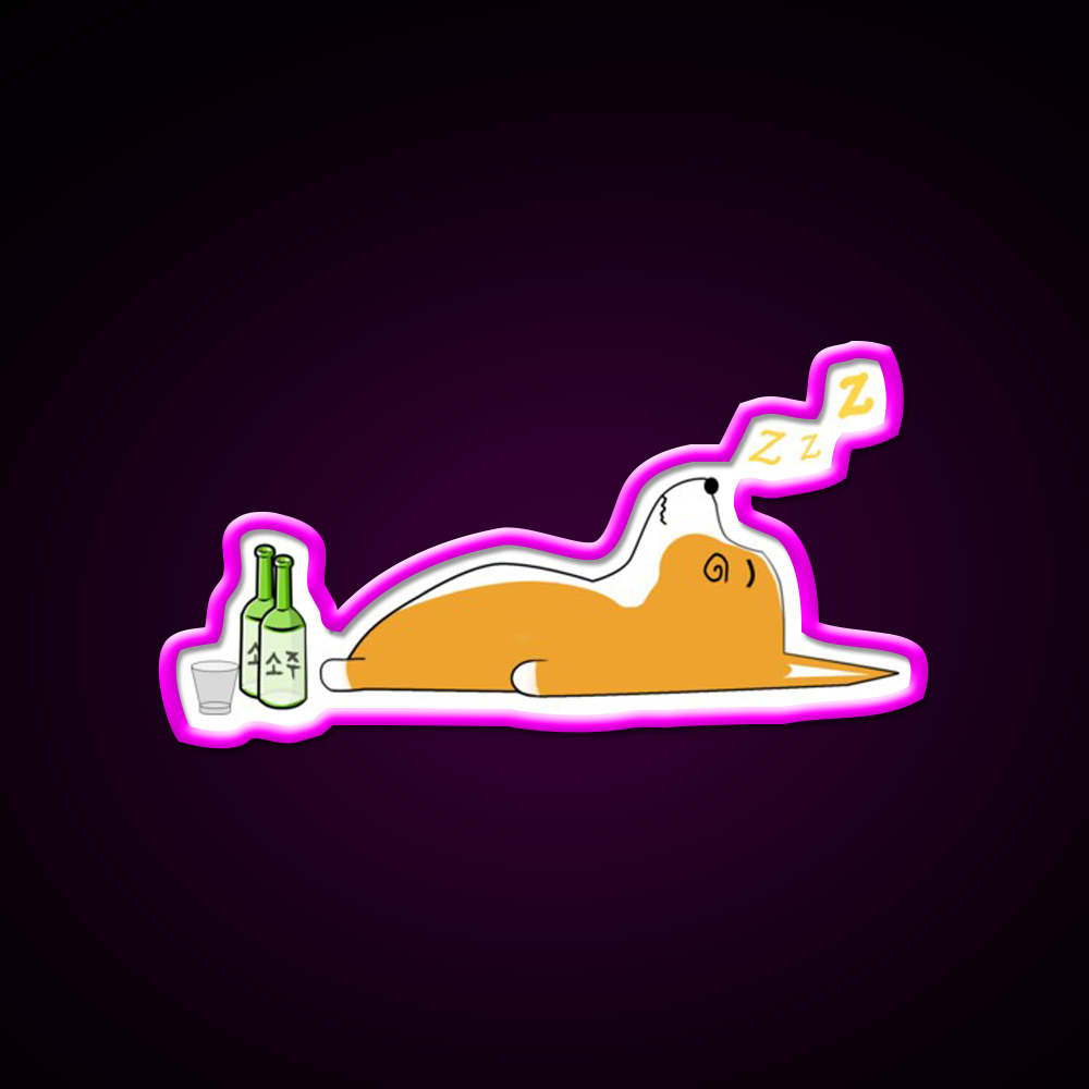 Corgi Nightlife Soju Beer Bar Decor Led Neon Sign Rgb Color - Neon sign mounted on wall in room