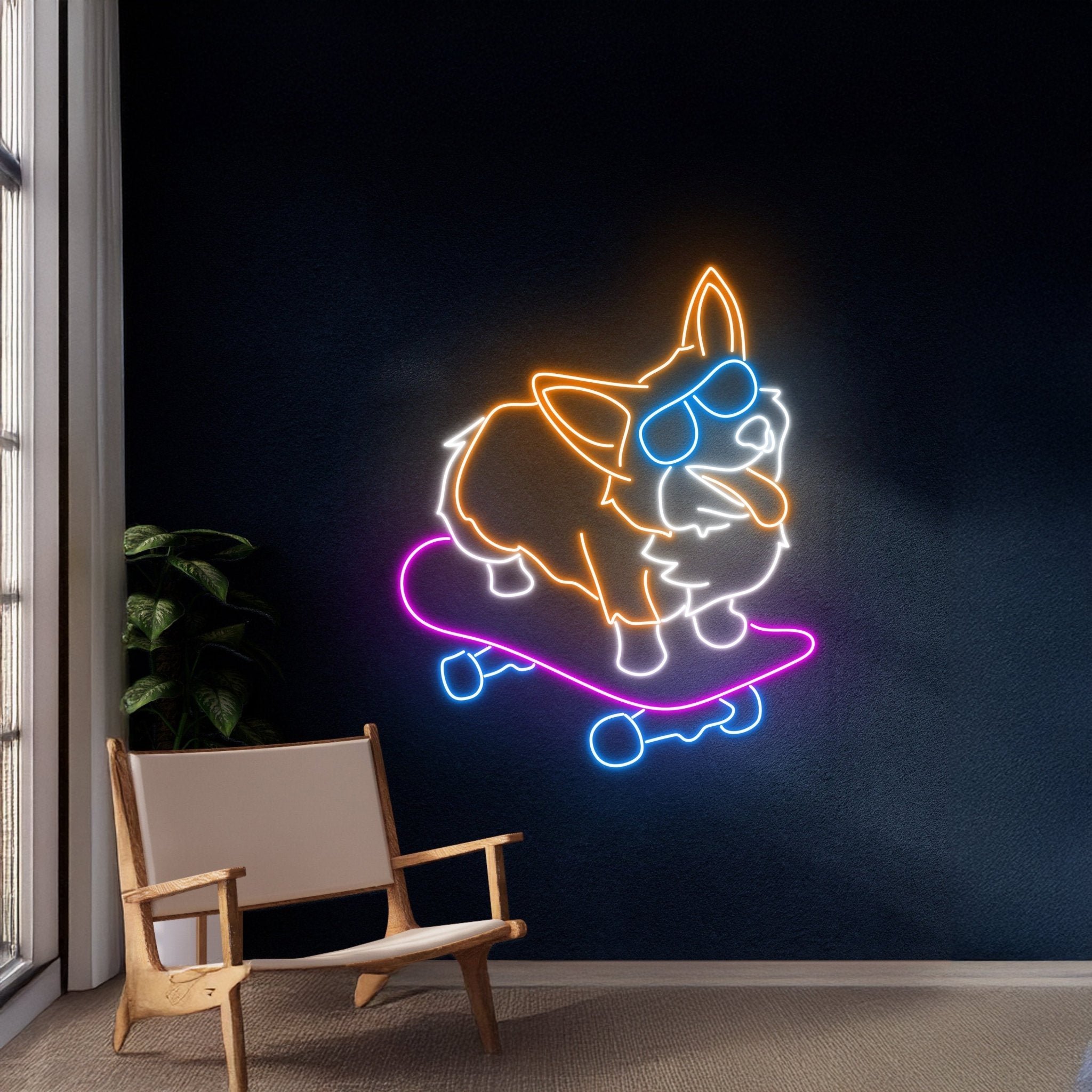 Corgi Skateboarding Neon Sign - Shineneon