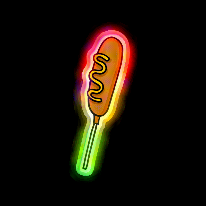 Corn Dog Doodle Snack Food Led Neon Sign Rgb Color - LED neon sign close-up detail