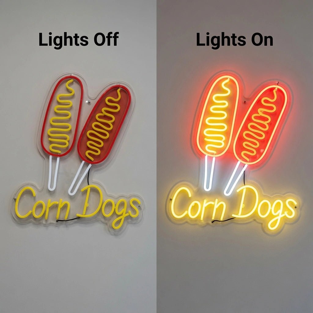 Corn Dogs Wall Decor LED Neon Sign - 06 Day Night Comparison