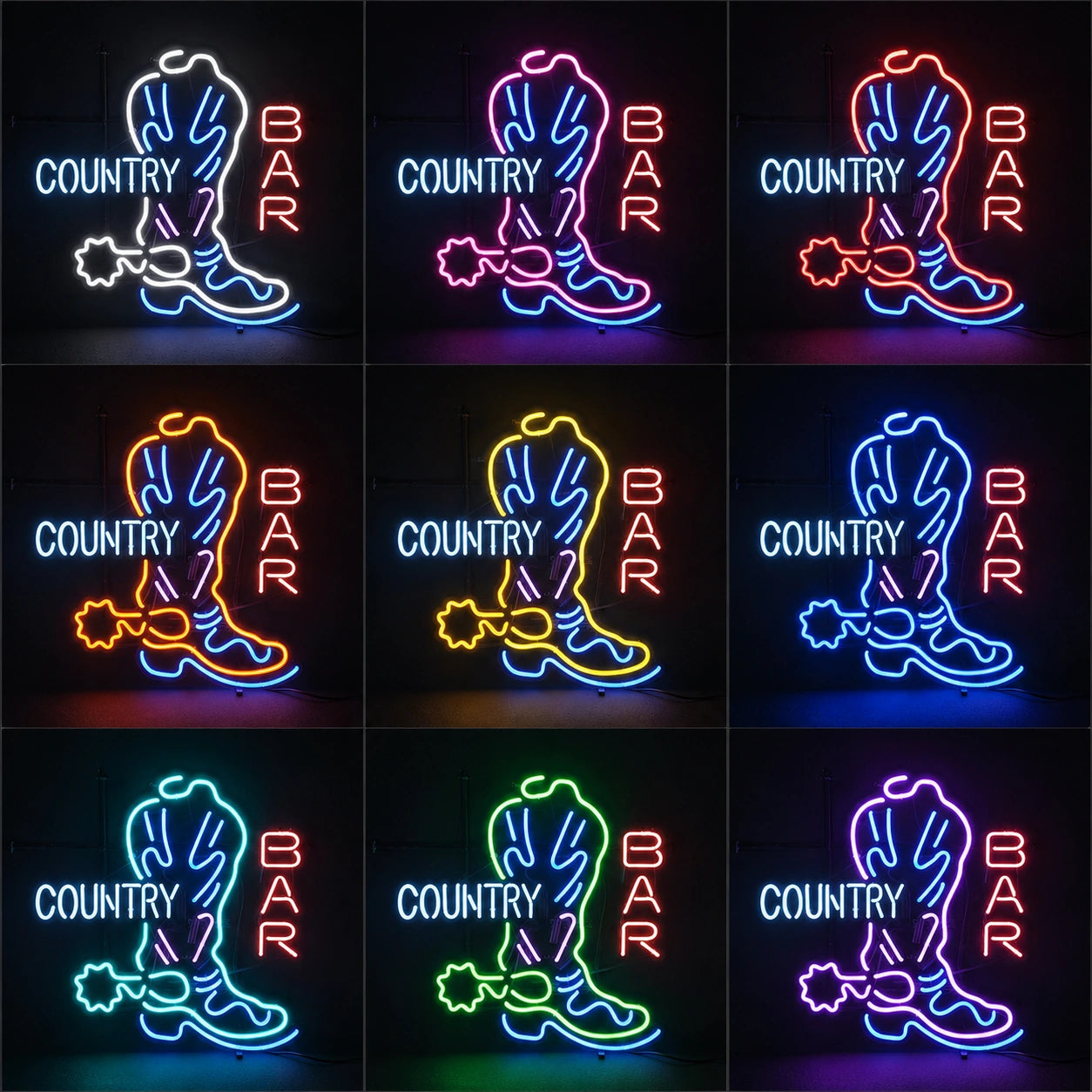 Country Boot Star Neon Sign LED Neon Sign color grid