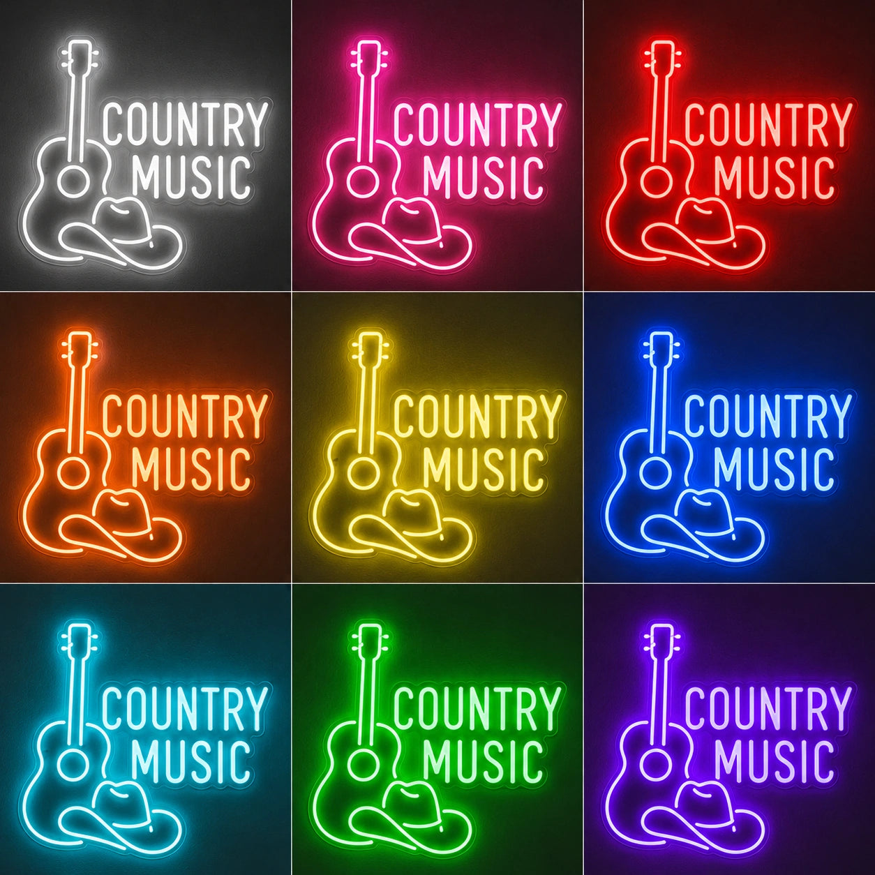 Country Music Guitar Neon Sign LED Neon Sign color grid