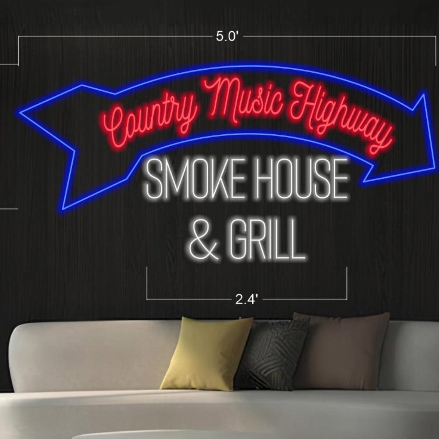 Country Music Highway Smokehouse-Grill Red-Blue-White Arrow Led Neon Sign For Bar | Shineneon