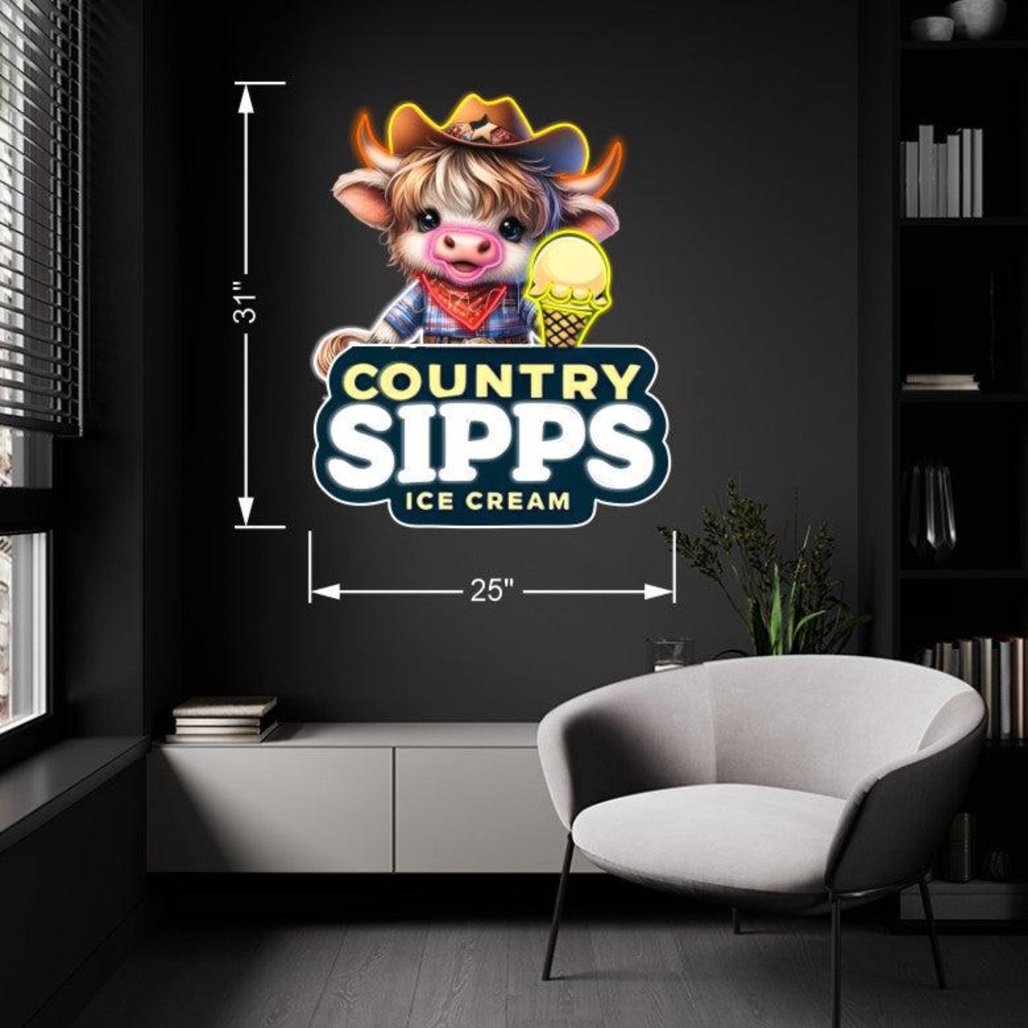 Country Sipps Cartoon Cow Ice Cream Led Neon Sign For Cafe Shop Decor | Shineneon