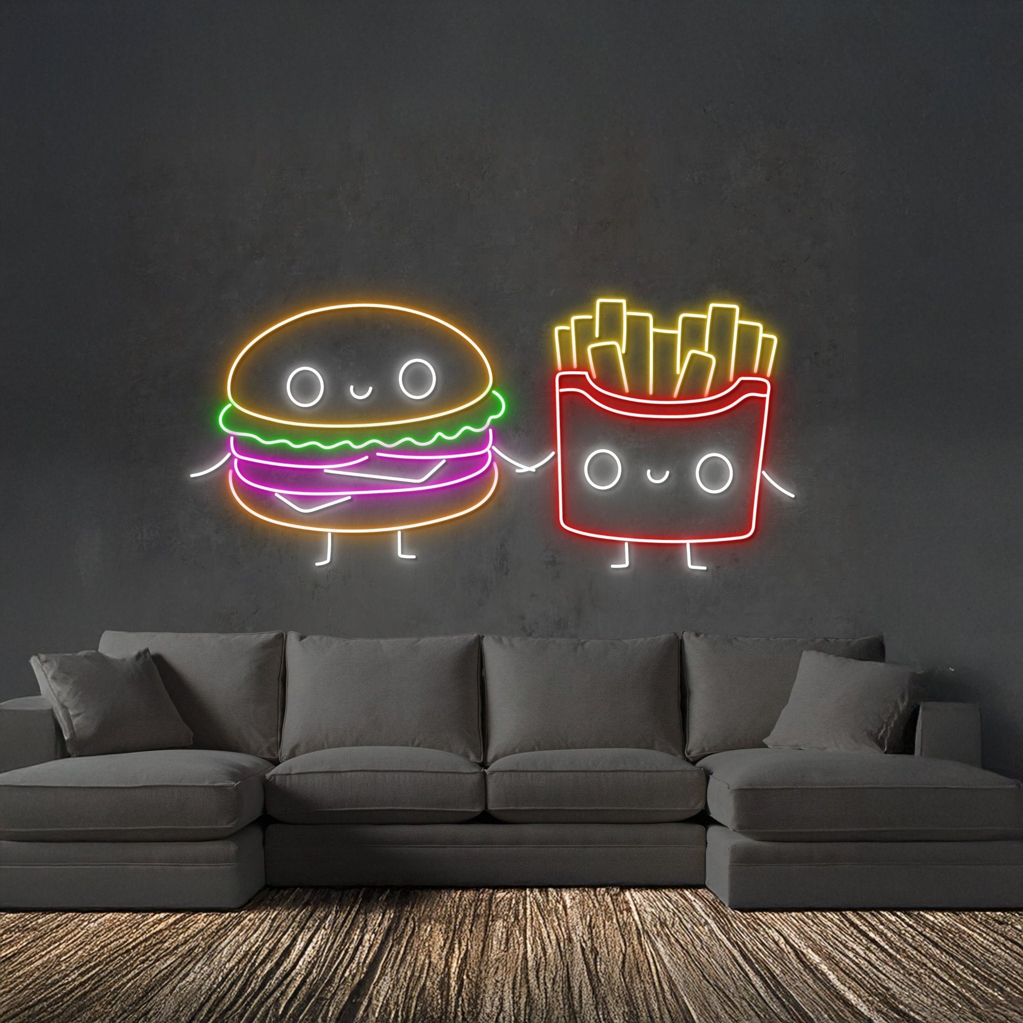 Couple Burger And Fries Led Neon Sign - Shineneon