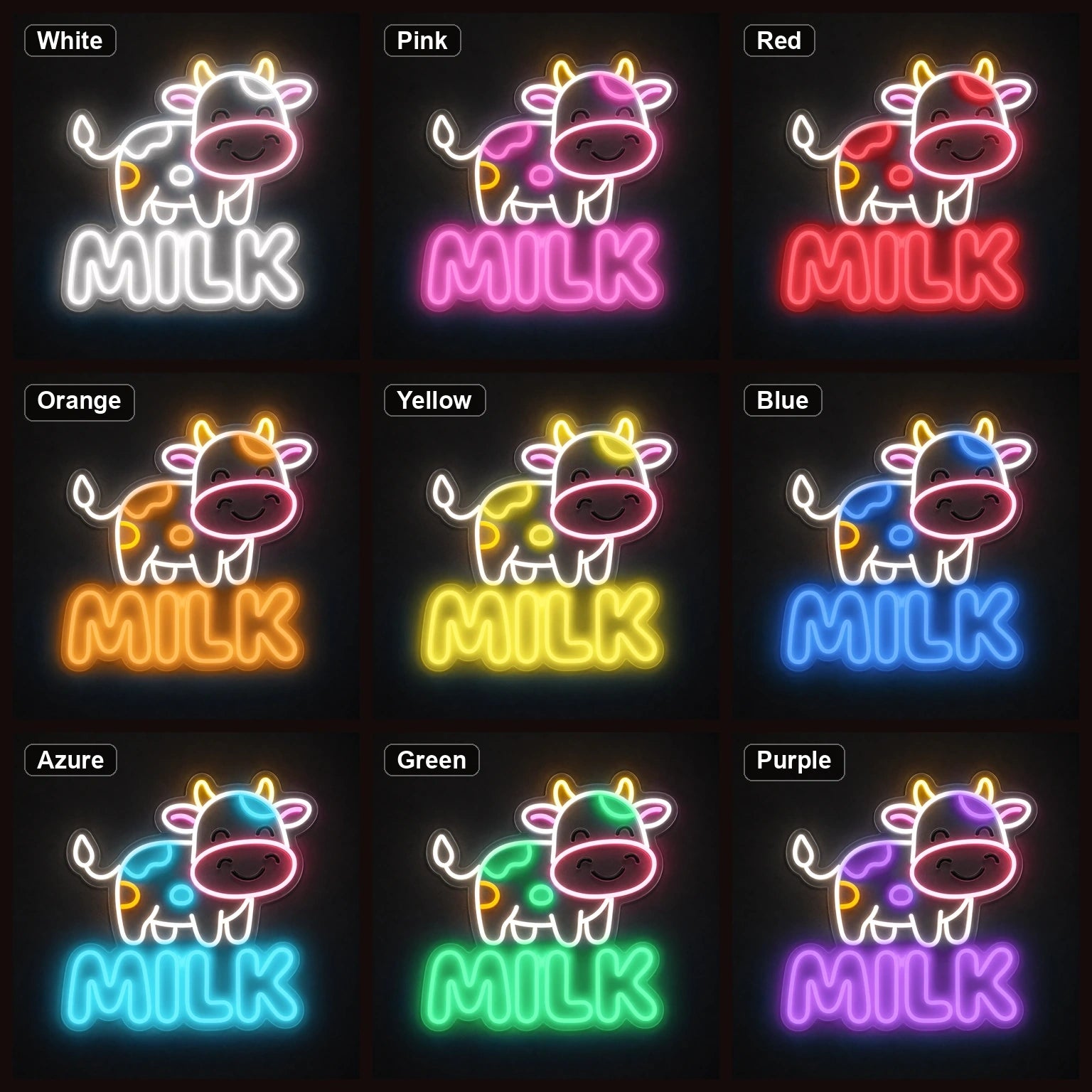 Cow Milk LED Neon Sign Home Bar Wall Decoration color grid