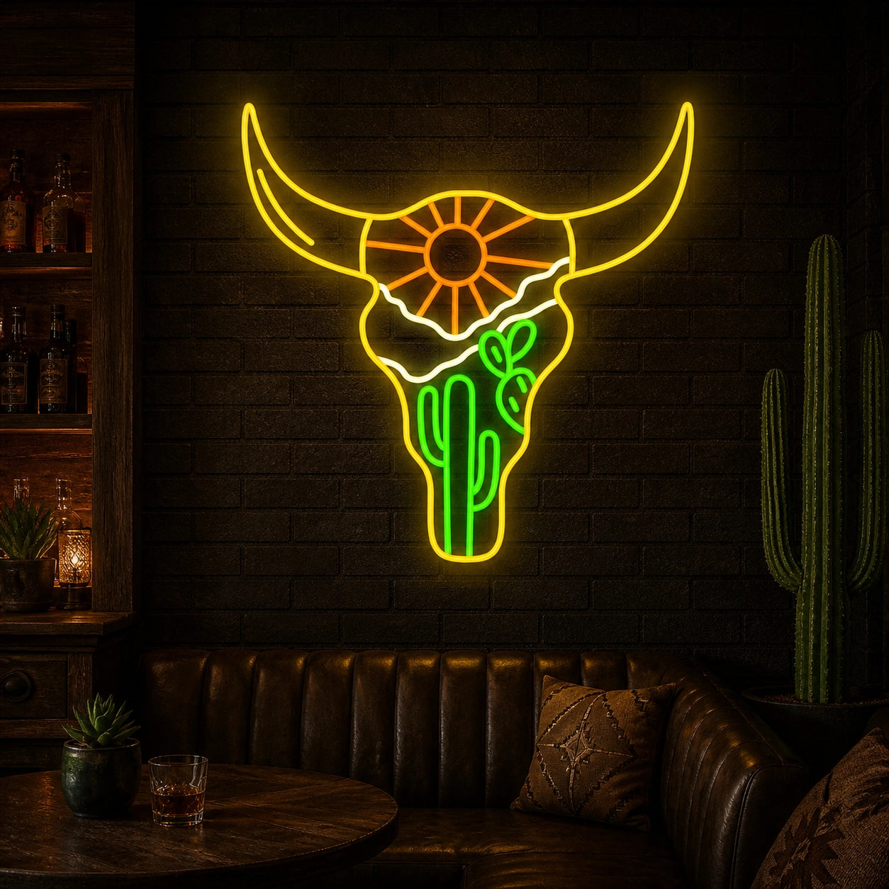 Cow Skull Desert Brick Wall Vintage LED Neon Sign high-converting product image