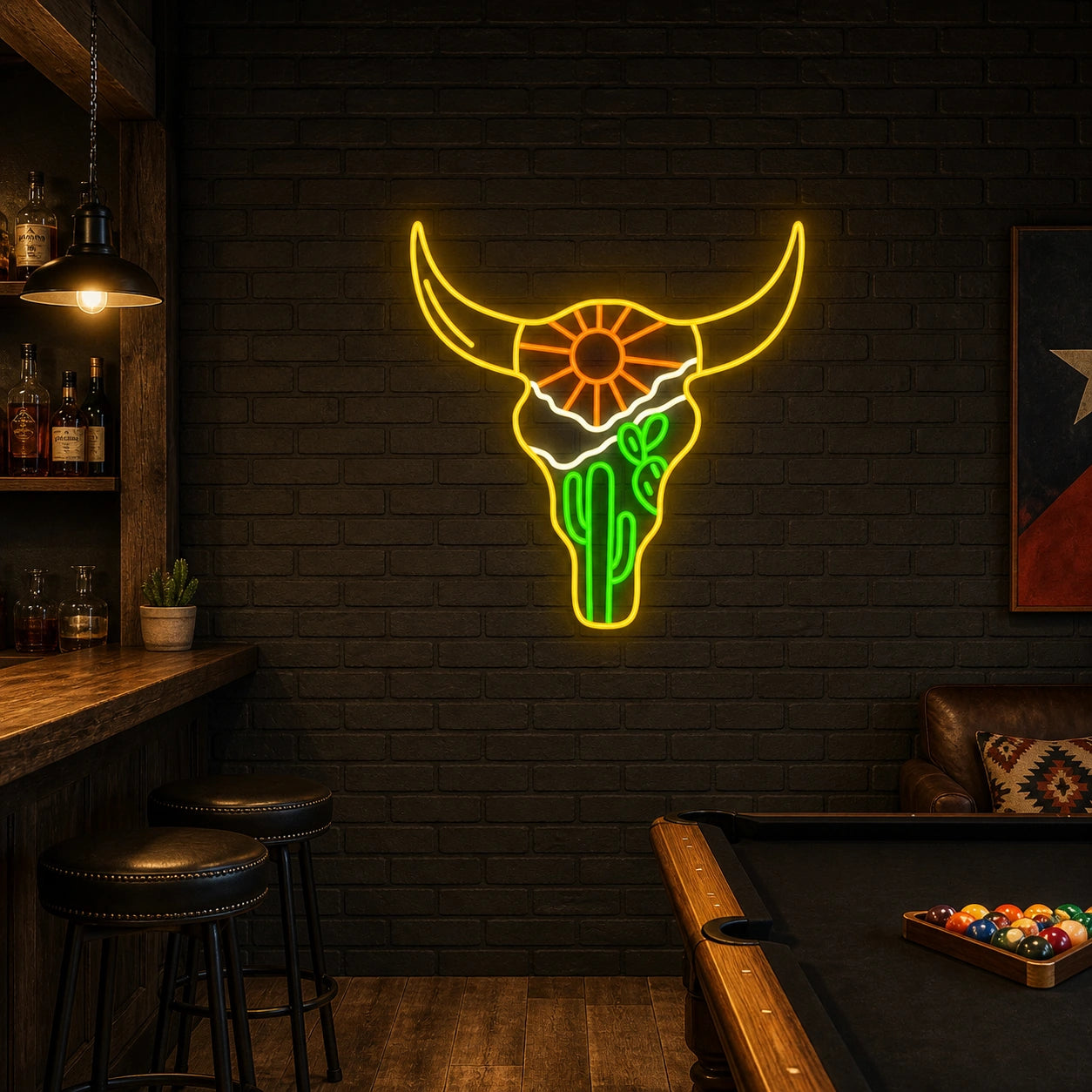 Cow Skull Desert Brick Wall Vintage LED Neon Sign real lifestyle scene