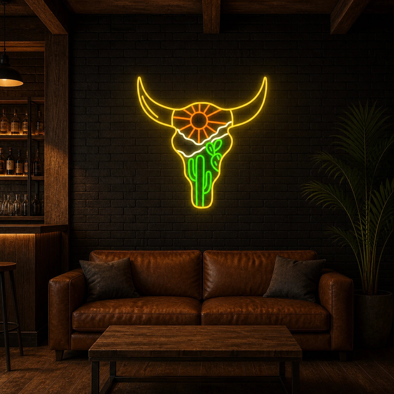 Cow Skull Desert Brick Wall Vintage LED Neon Sign size image