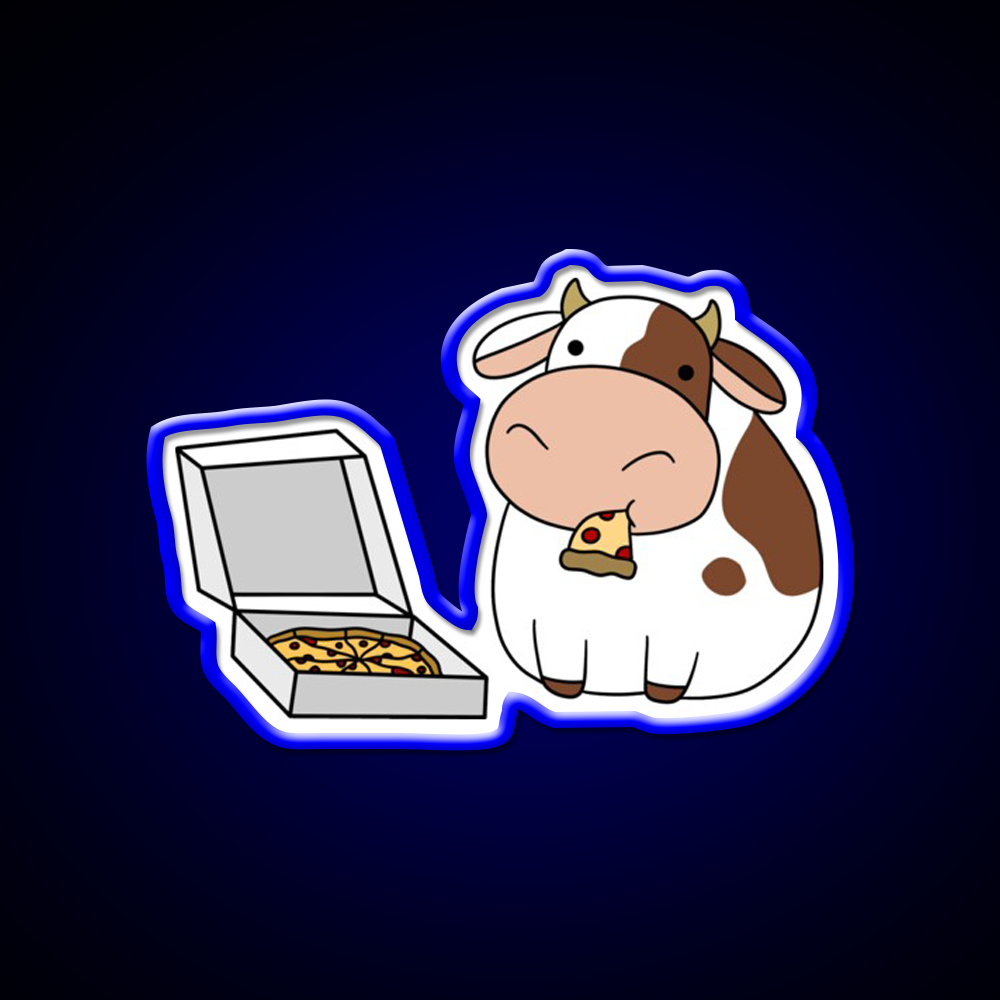 Cow With A Box Of Pizza Fast Food Led Neon Sign For Burger Place Rgb Color