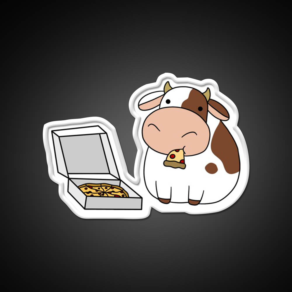 Cow With A Box Of Pizza Fast Food Led Neon Sign For Burger Place Rgb Color