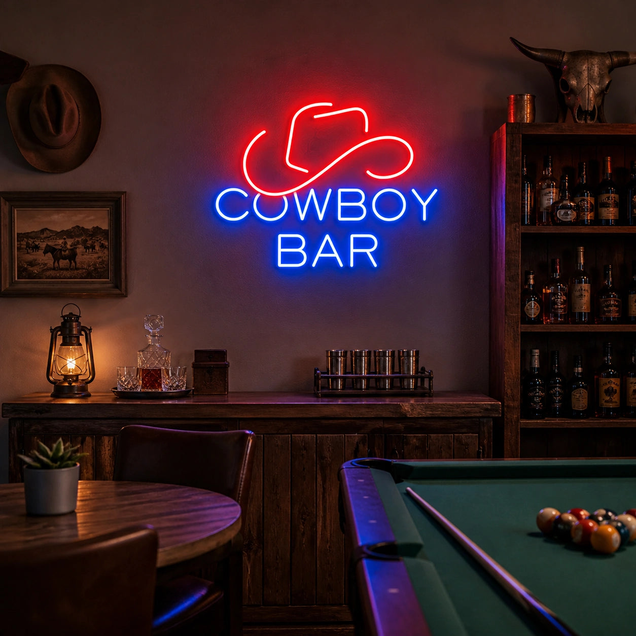 Cowboy Bar Hat Vintage LED Neon Sign real lifestyle scene