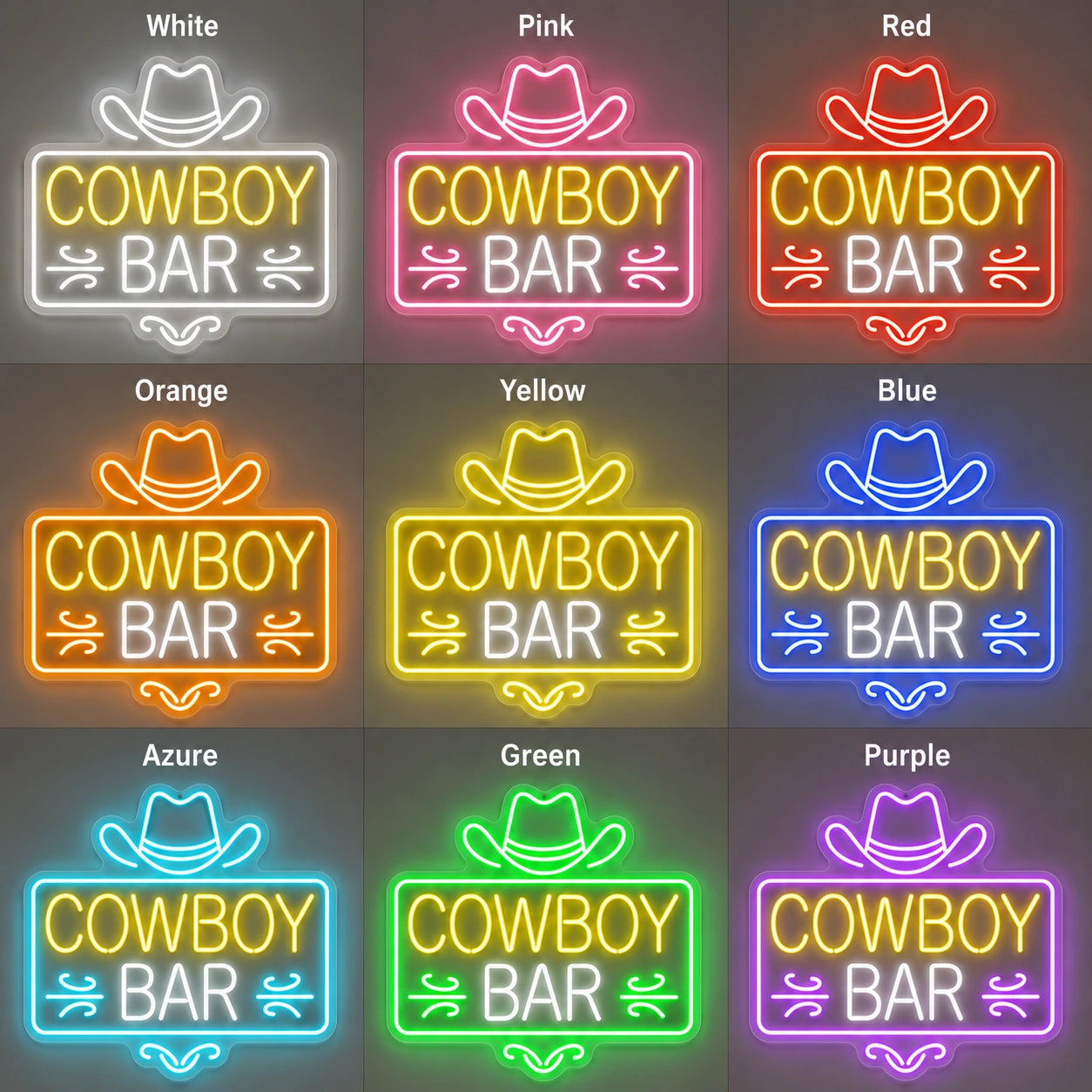 Cowboy Bar Neon Sign LED Neon Sign color grid