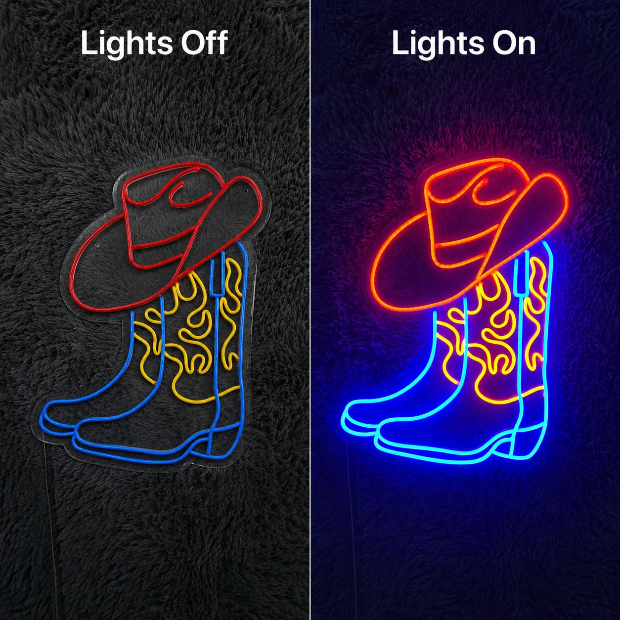 Cowboy Boot And Hat Neon Sign LED Neon Sign day and night comparison