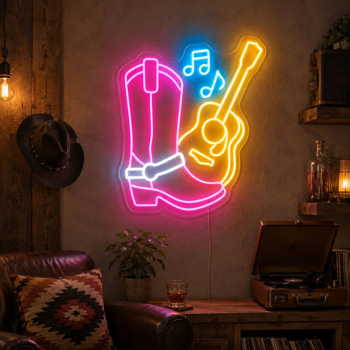 Cowboy Boot Guitar LED Neon Sign - Shineneon