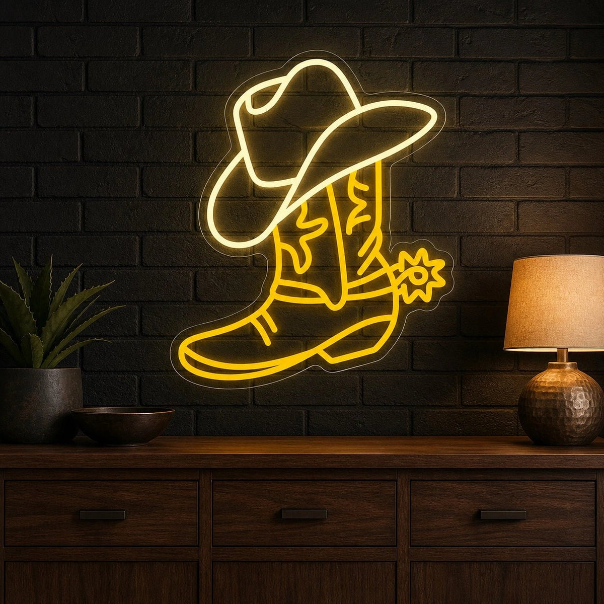 Cowboy Boot Hat And Spur LED Neon Sign - Shineneon