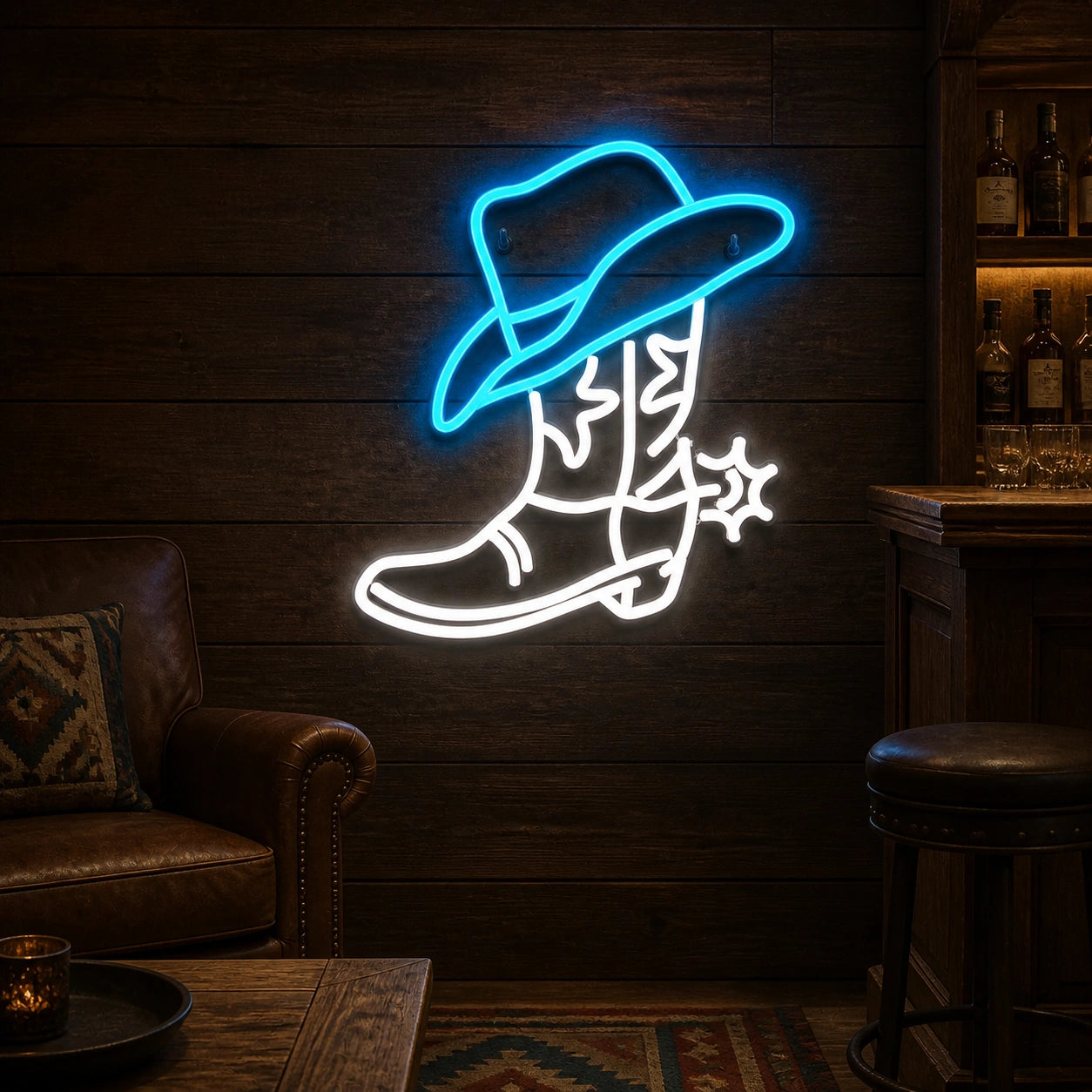 Cowboy Boot Hat Floral Spur Vintage LED Neon Sign real lifestyle scene