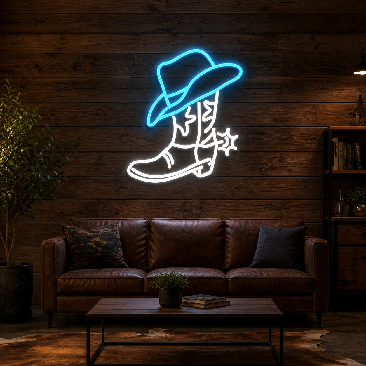 Cowboy Boot Hat Floral Spur Vintage LED Neon Sign size image