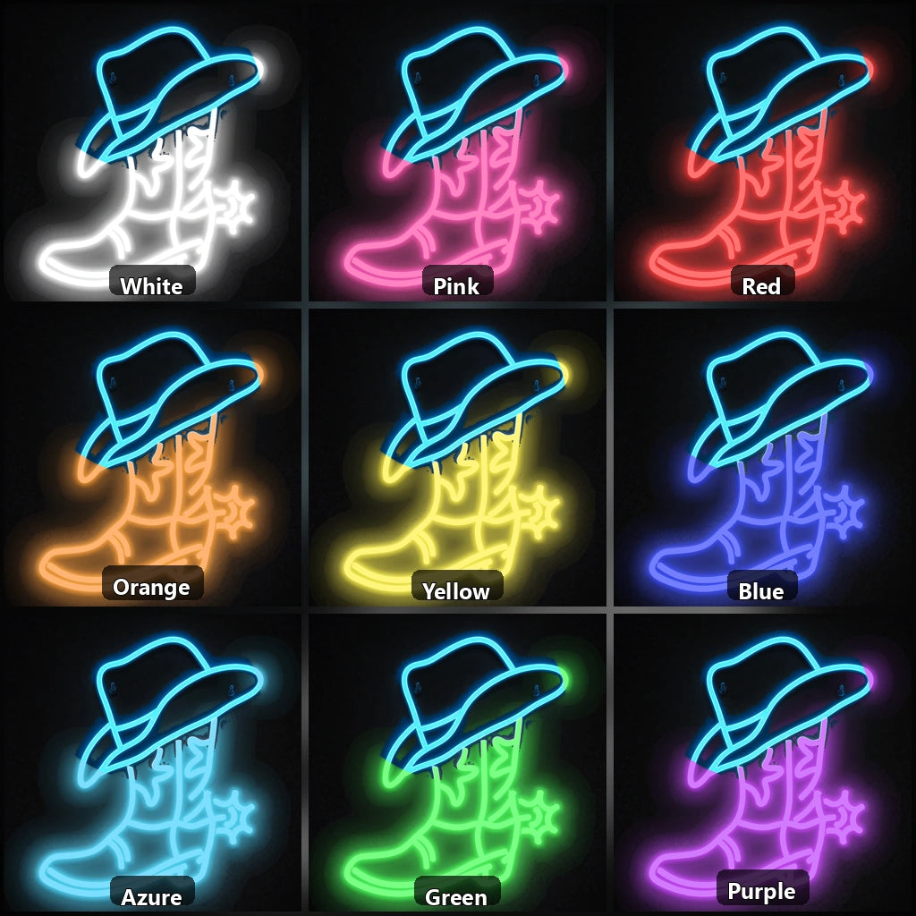 Cowboy Boot Hat Floral Spur Vintage LED Neon Sign color grid