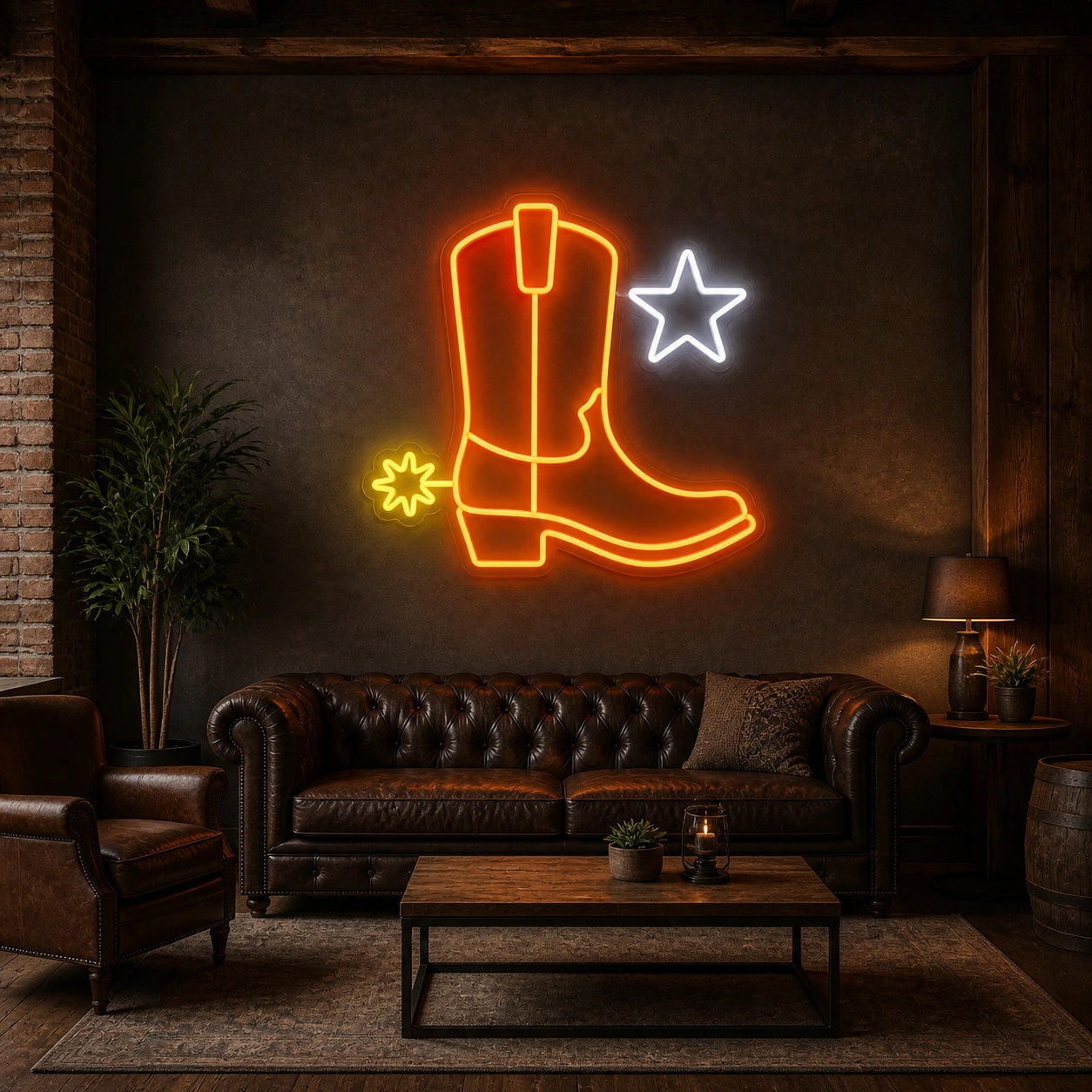 Cowboy Boot Star Spur Vintage LED Neon Sign size image