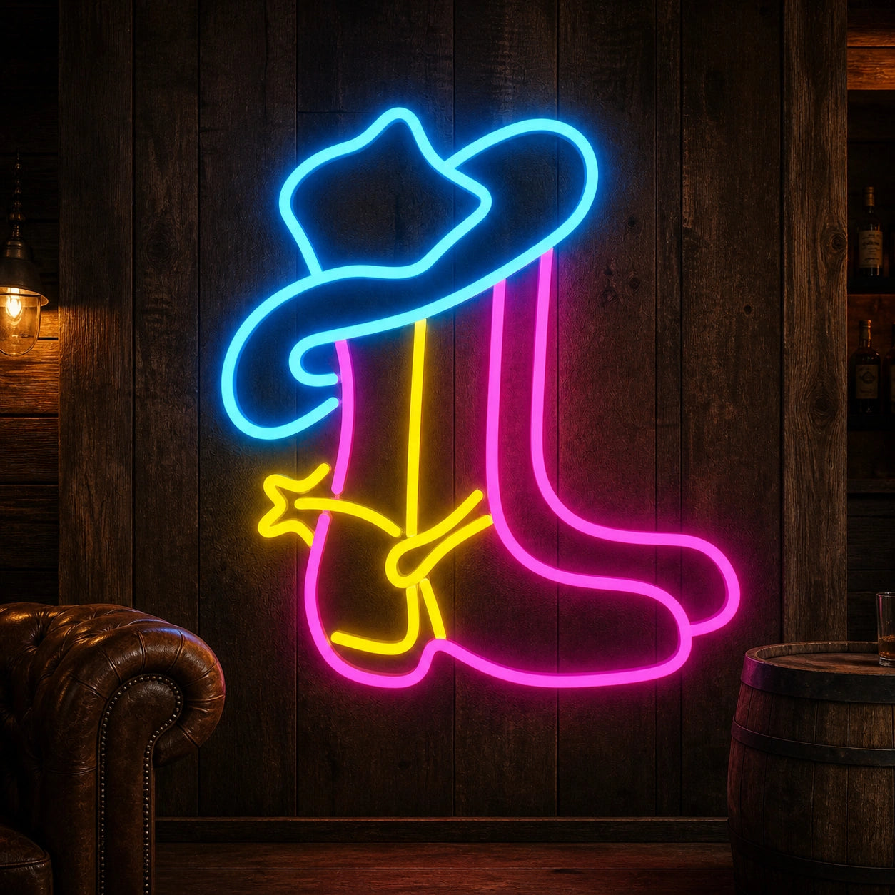 Cowboy Boot With Hat And Rope Vintage LED Neon Sign high-converting product image